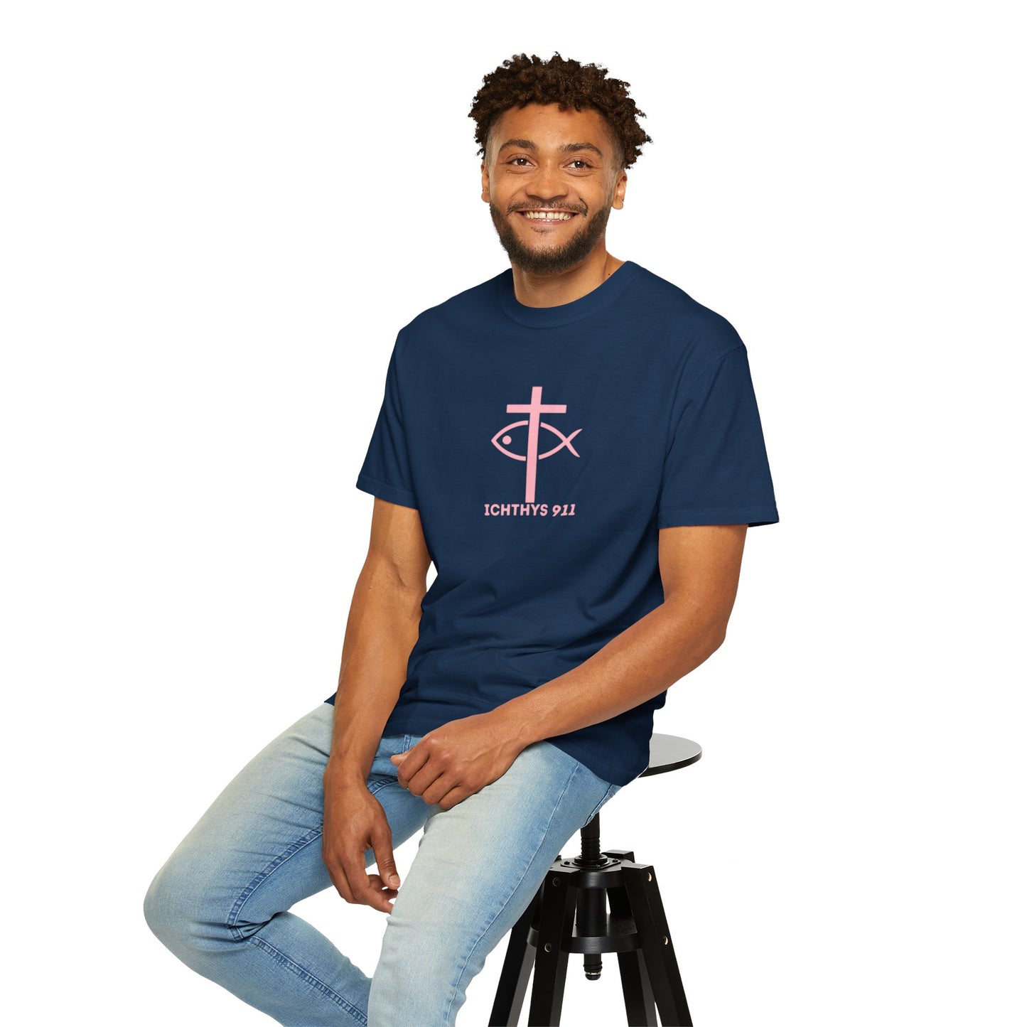 13th Disciple Collection - Christian Streetwear T-Shirt – Jesus Gym & Faith Fashion, Unisex Garment-Dyed T-Shirt Soft Pink Font - Men T-Shirt, Women T-shirt, ICHTHYS 911