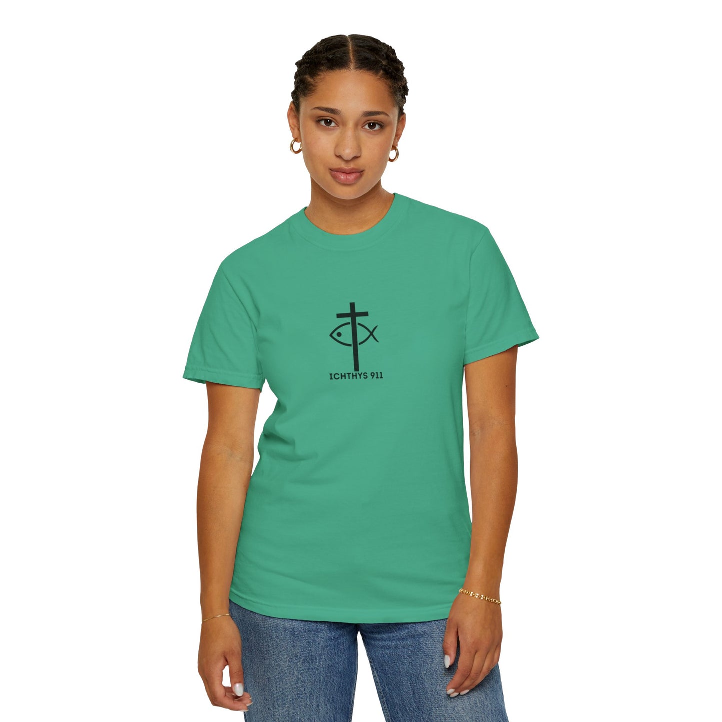 ICHTHYS 911 - Black Font - "13th Disciple" - Collection - Unisex - Women T- Shirt - Men T-Shirt - Christian Garment-Dyed T-Shirt - Faith Fashion