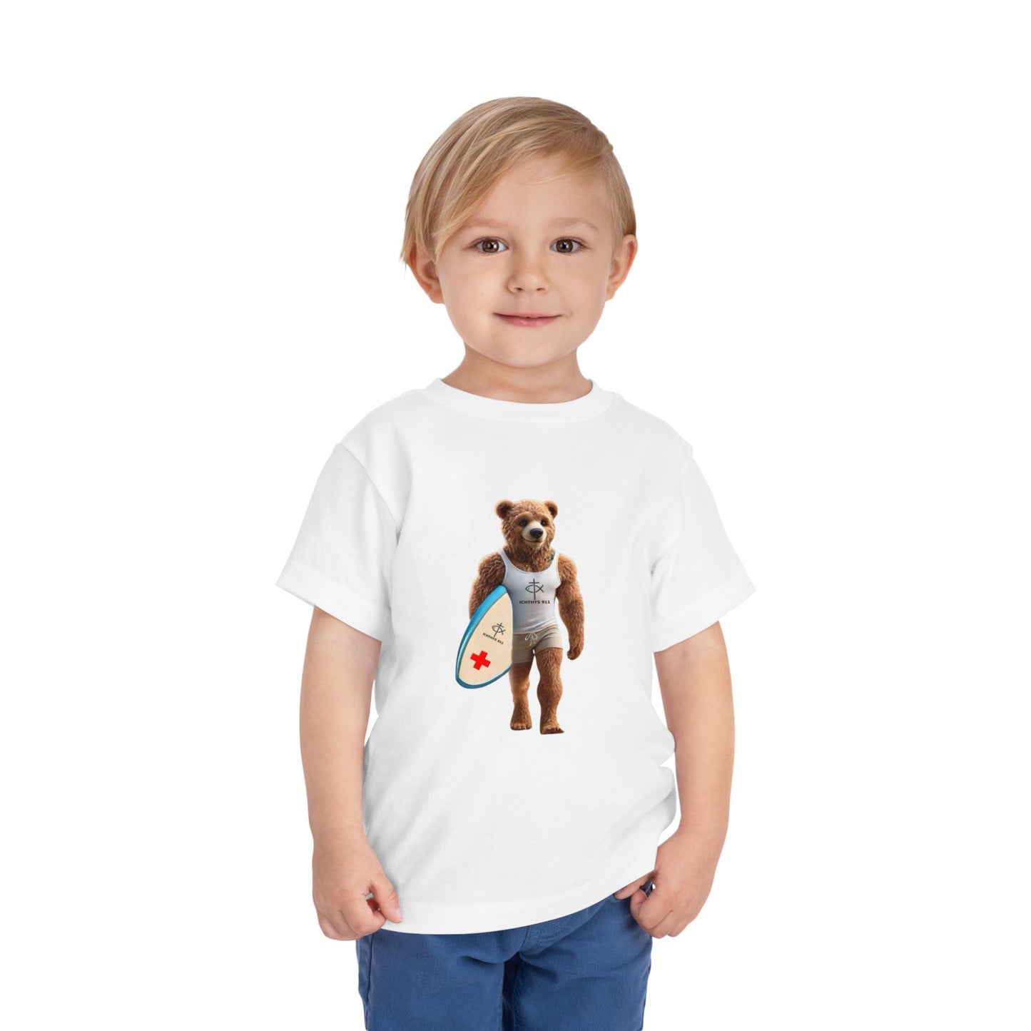 Surfing Bear Toddler Tee - Fun Kids Short Sleeve T-Shirt - ICHTYHS 911
