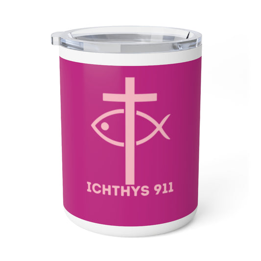 ICHTHYS 911 Insulated Coffee Mug – 10oz White Christian Travel Tumbler