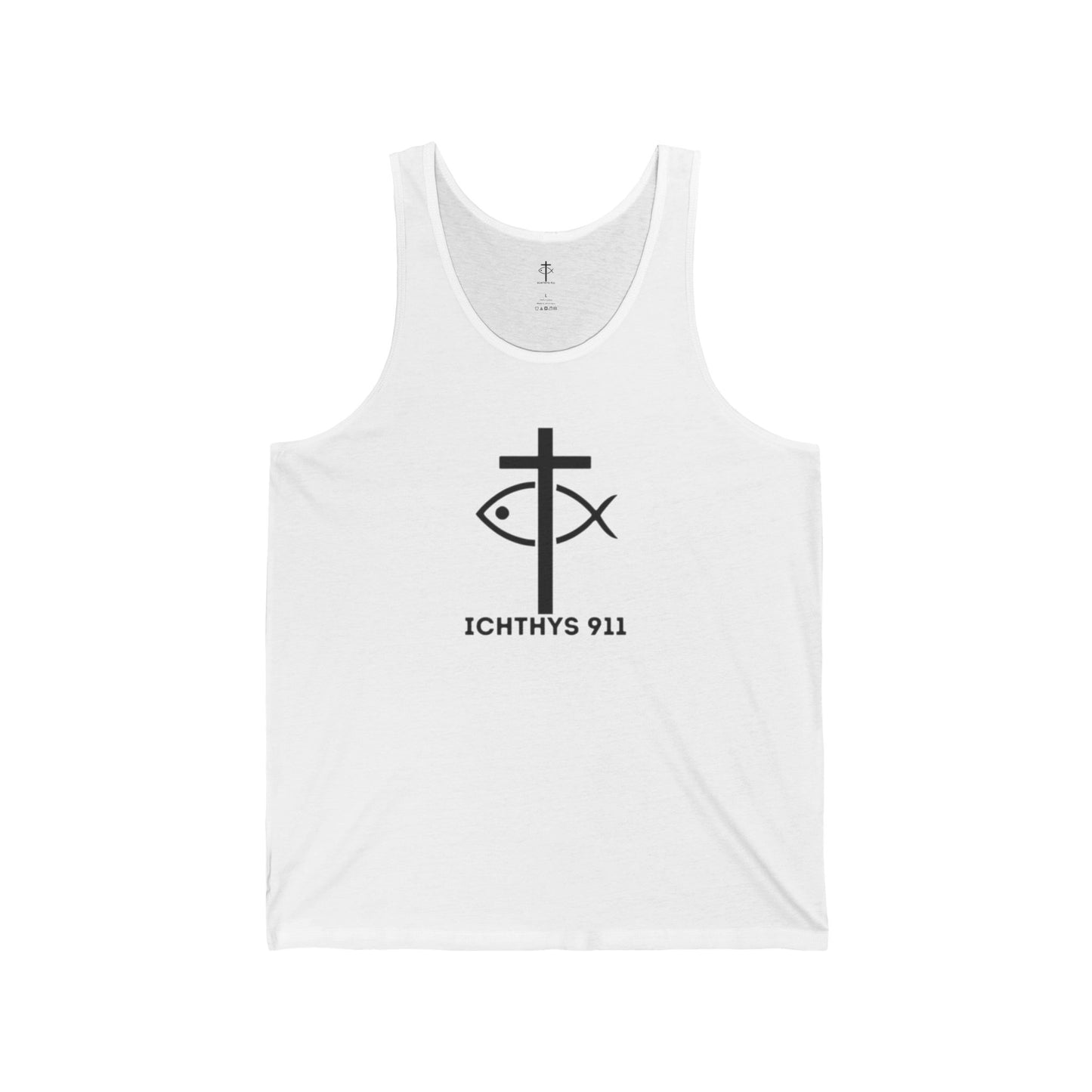 13th Disciple Collection - Black Font - Unisex Jersey Tank Top - Casual Christian Symbol Graphic Tank Top - ICHTHYS 911 - Workout Tank Top - Men Tank - Gym Clothes - Faith Gear