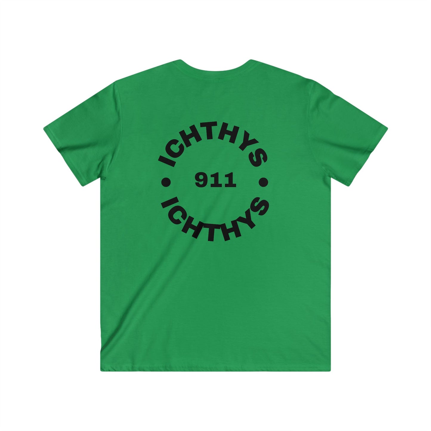 ICHTHYS 911 - Authentic Round Collection - Men's Fitted V-Neck Short Sleeve T - Shirt - Faith-Inspired - Christian Faith - Black Font