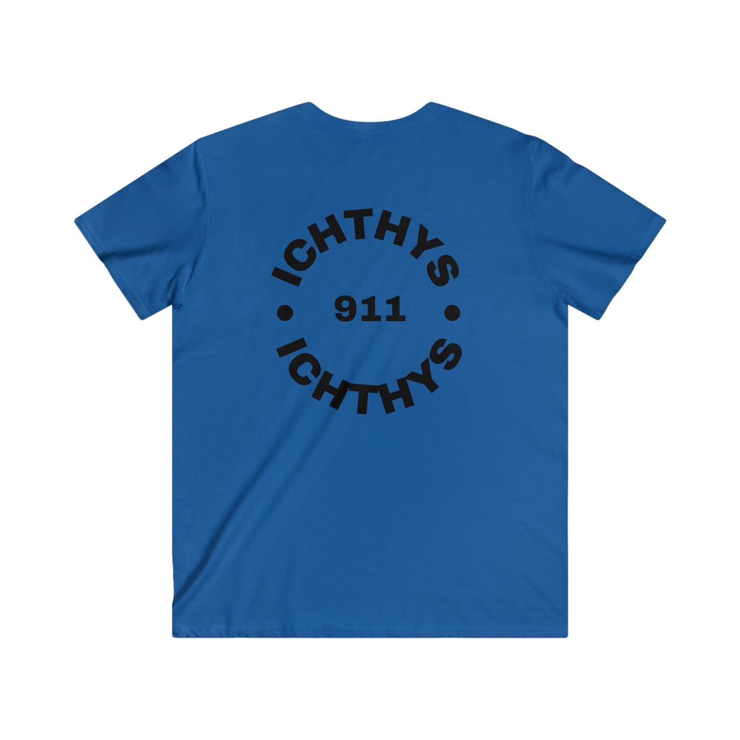 ICHTHYS 911 - Authentic Round Collection - Men's Fitted V-Neck Short Sleeve T - Shirt - Faith-Inspired - Christian Faith - Black Font