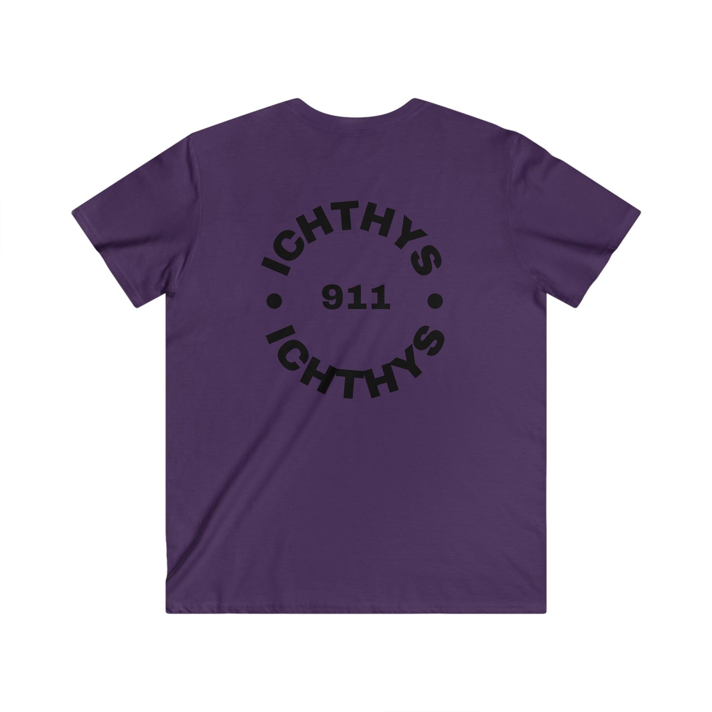 ICHTHYS 911 - Authentic Round Collection - Men's Fitted V-Neck Short Sleeve T - Shirt - Faith-Inspired - Christian Faith - Black Font