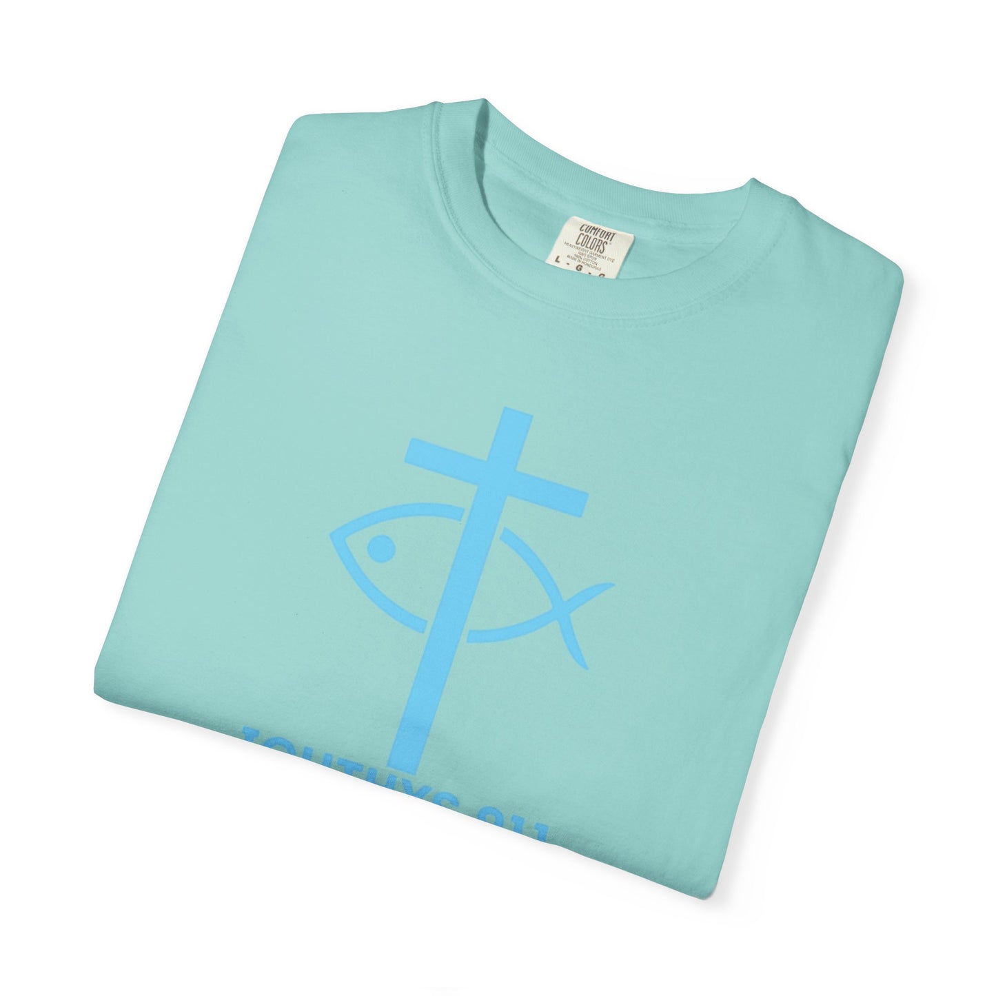 Authentic - Christian Streetwear T-Shirt – Jesus Gym & Faith Fashion, Unisex Garment-Dyed T-Shirt Blue Font - ICHTHYS 911