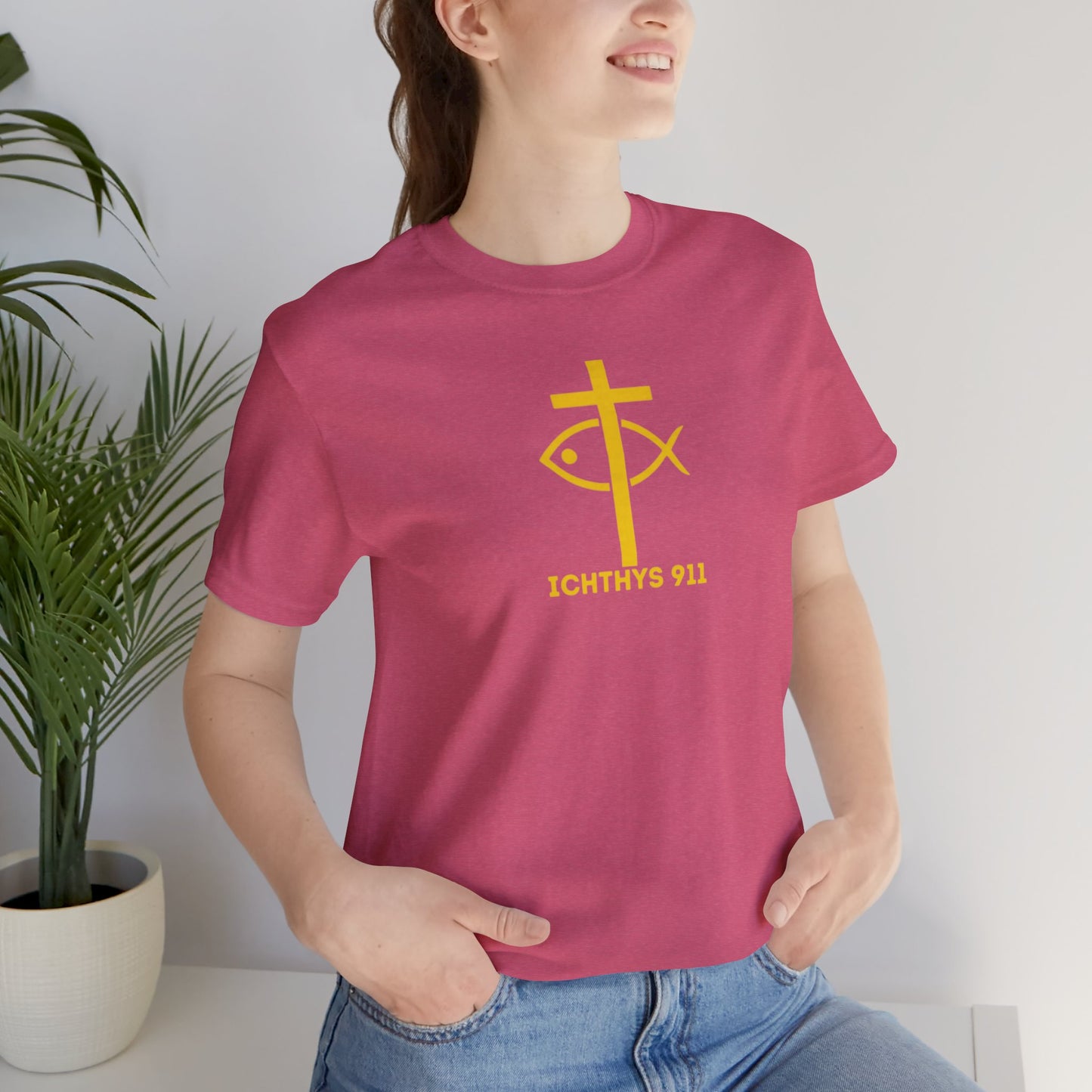 "Roll With God Ride With Jesus" - Gold Font - Unisex T- Shirt - Lightweight 100% Cotton - Summer T - Arm Form Fitting - Men T- Shirt - Women T-Shirt - Christian T-Shirt - ICHTHYS 911