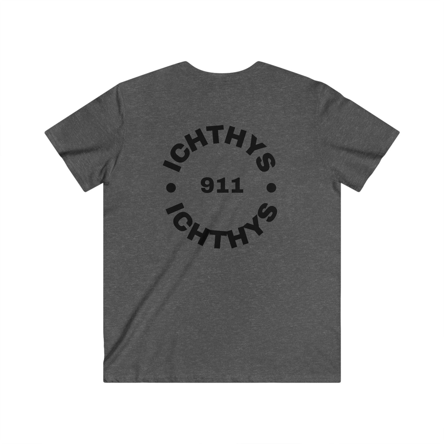 Authentic Round Collection - Men's Fitted V-Neck Short Sleeve T - Shirt - Faith-Inspired - Christian Faith - Black Font-  ICHTHYS 911