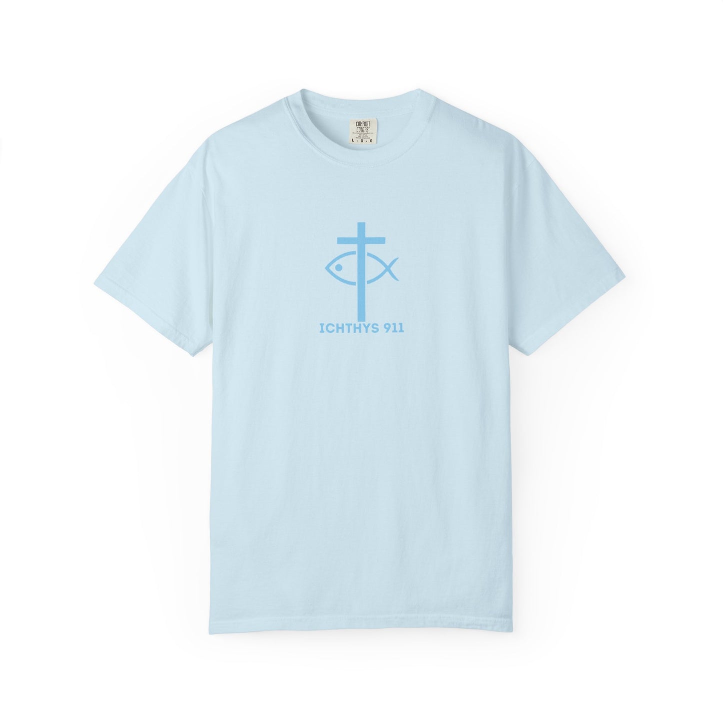 ICHTHYS 911 - Blue Font "Faith, Hope, & Love" - Unisex T-Shirt - Men T-Shirt - Christian Women Tee - Faith-Inspired Shirt - Christian Fashion - Wear Your Faith