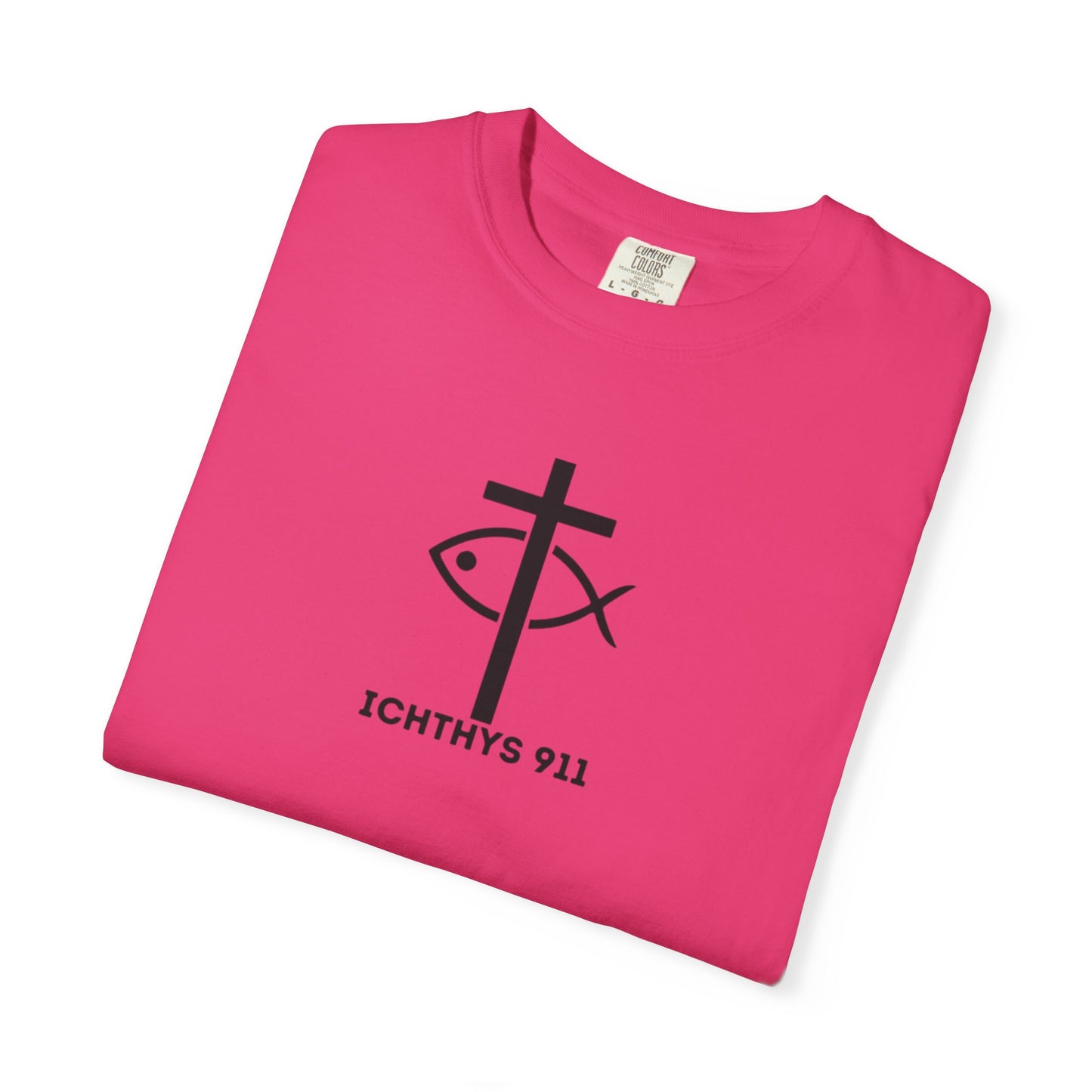 ICHTHYS 911 - Black Font "Faith Driven" - Unisex Garment Dyed T - Shirt - 100% US Cotton -  Men - T - Women T-Shirt - Christian Inspirational Tee - Garment Dyed