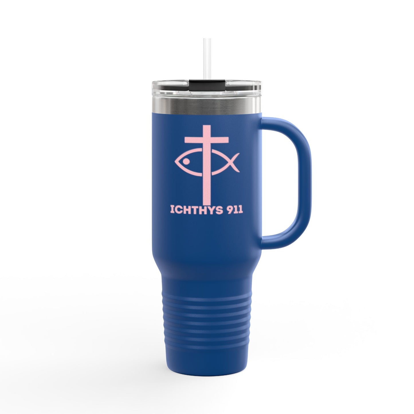 40oz Insulated Travel Mug with Straw - Perfect for On-the-Go Hydration & Outdoor Adventures - Featuring ICHTHYS 911