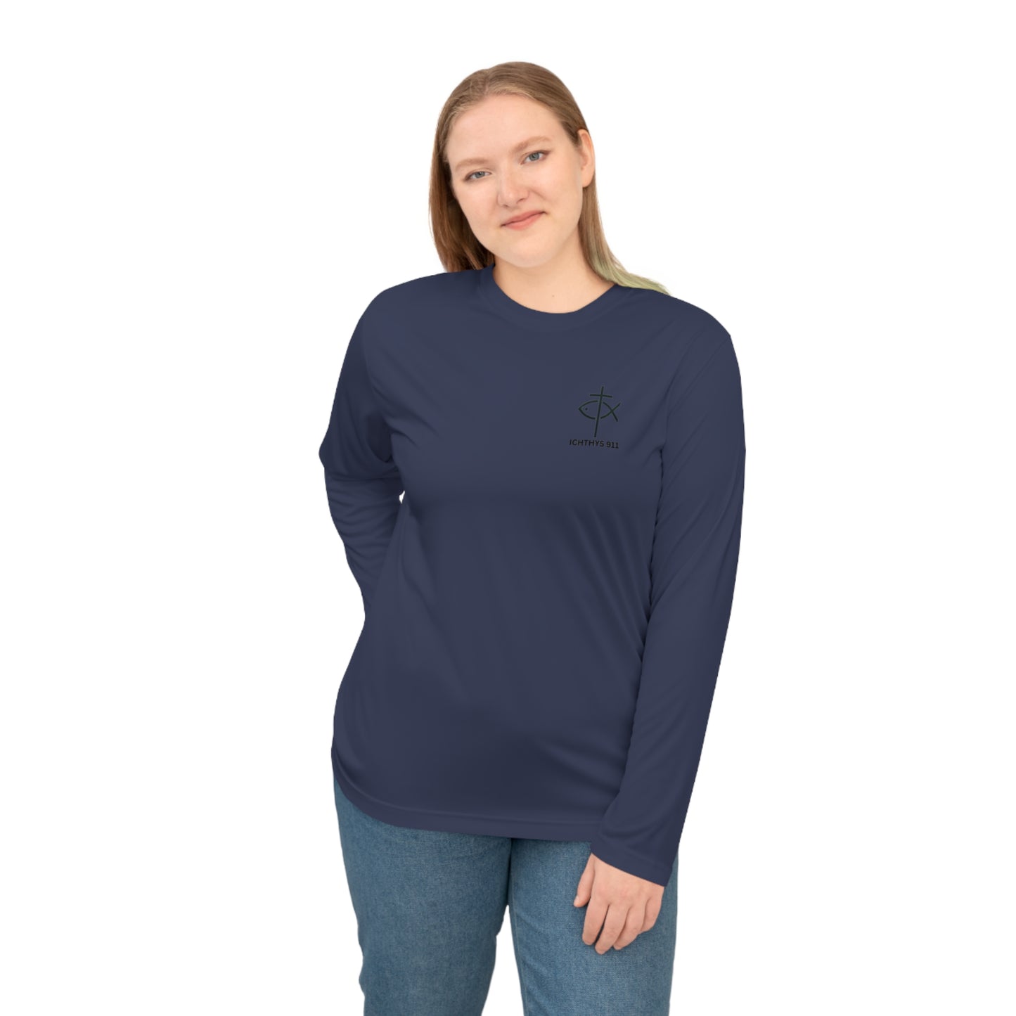 ICHTHYS 911 Badge Unisex Performance Long Sleeve Shirt - Christian Activewear