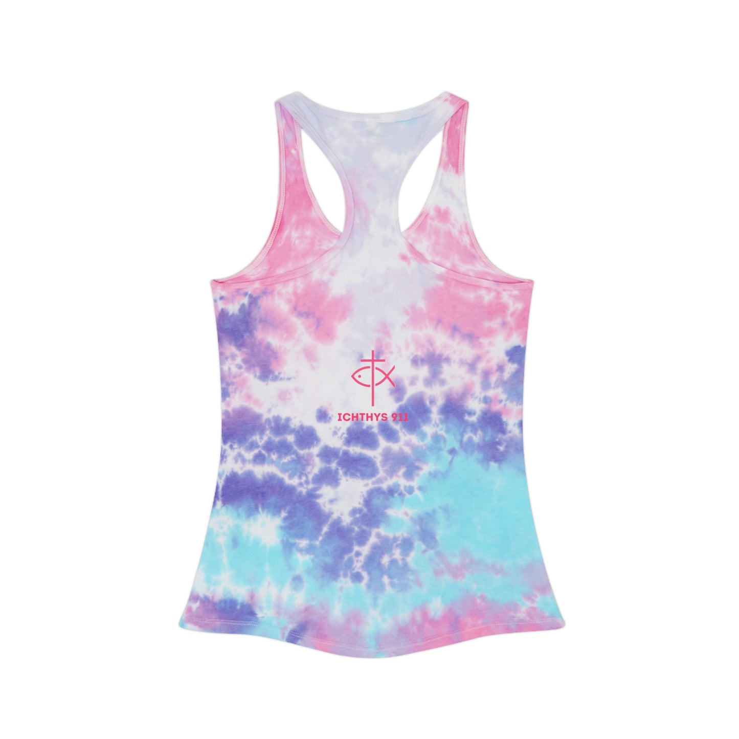 ICHTHYS 911 Tie Dye Racerback Tank Top – Chill Summer Vibes for Faithful Living - Wear Your Christian Faith
