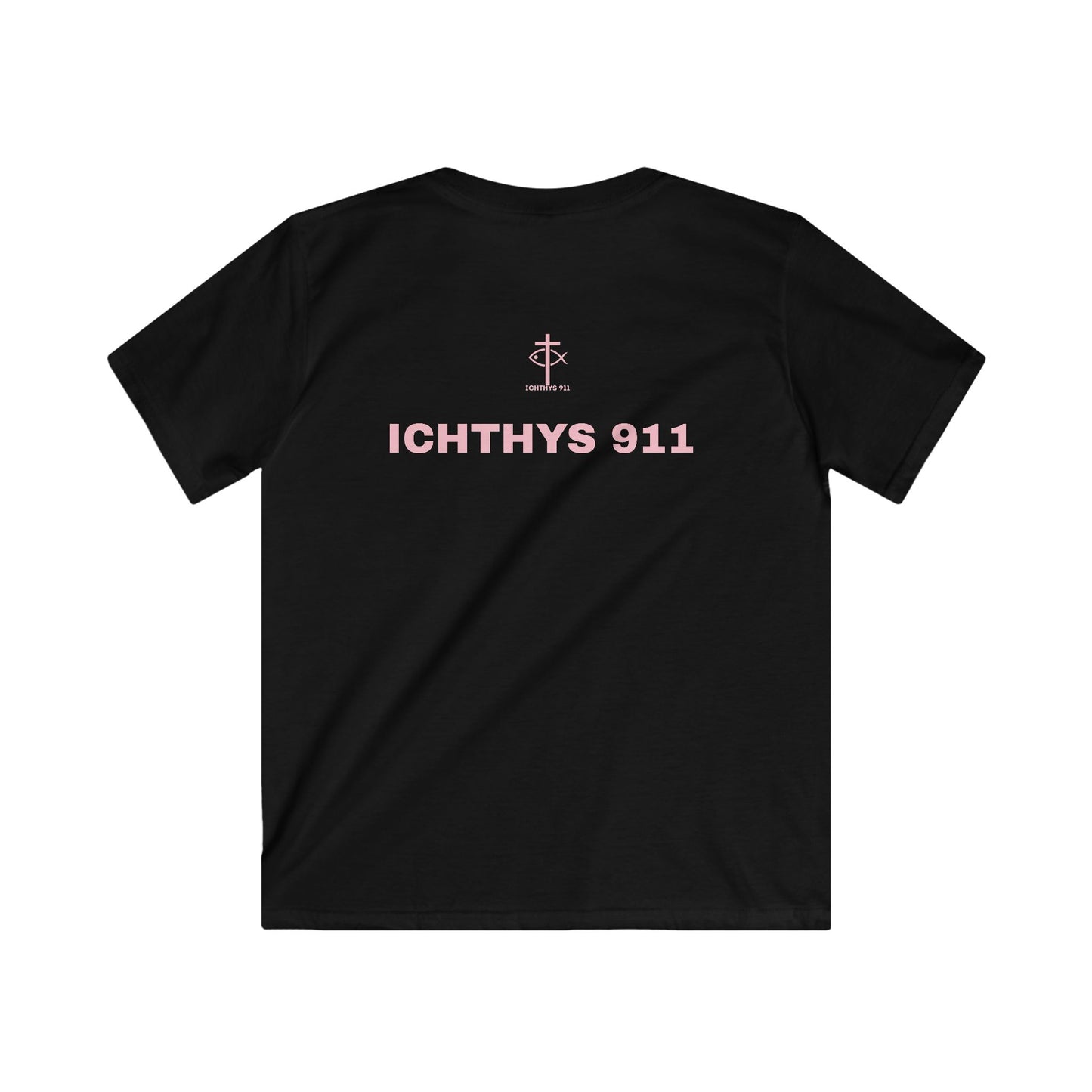 Kids Faith T-Shirt -ICHTHYS 911 Design Pink Font