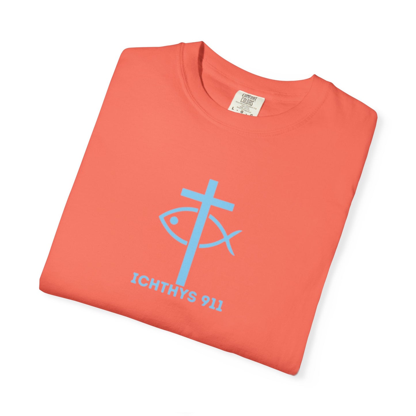 ICHTHYS 911 - Blue Font "Iēsous Christos, Theou Yios, Sōtēr" - Garment-Dyed - 100% US Cotton - Unisex T-Shirt - Men T-Shirt - Women T-Shirt - Christian Symbol - Greek - Faith Inspired -Christian Streetwear – Jesus Gym & Faith Fashion, Unisex Garment