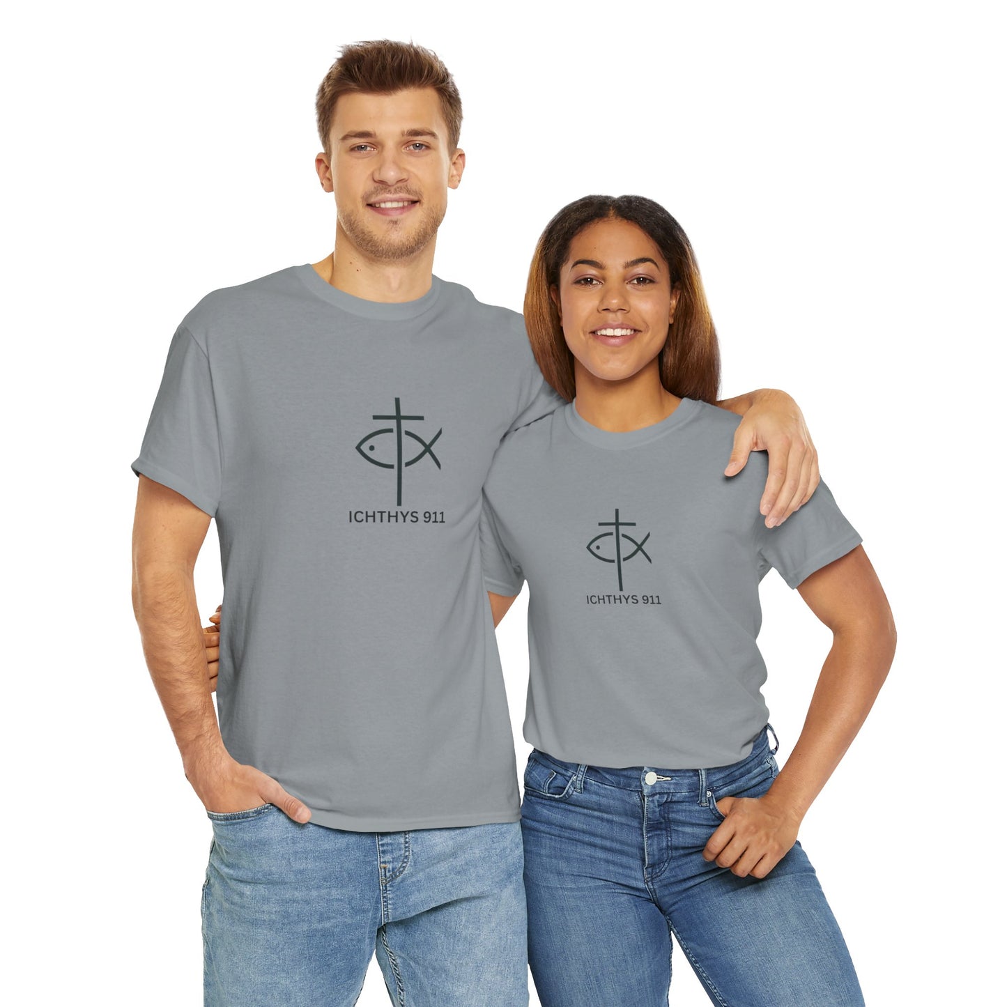 ICHTHYS 911 - "Authentic Design" - Unisex T-Shirt - Heavy Cotton T-Shirt - Jesus Fish - Men's T-Shirt - Women T-Shirt Christian Faith - Unisex Clothing