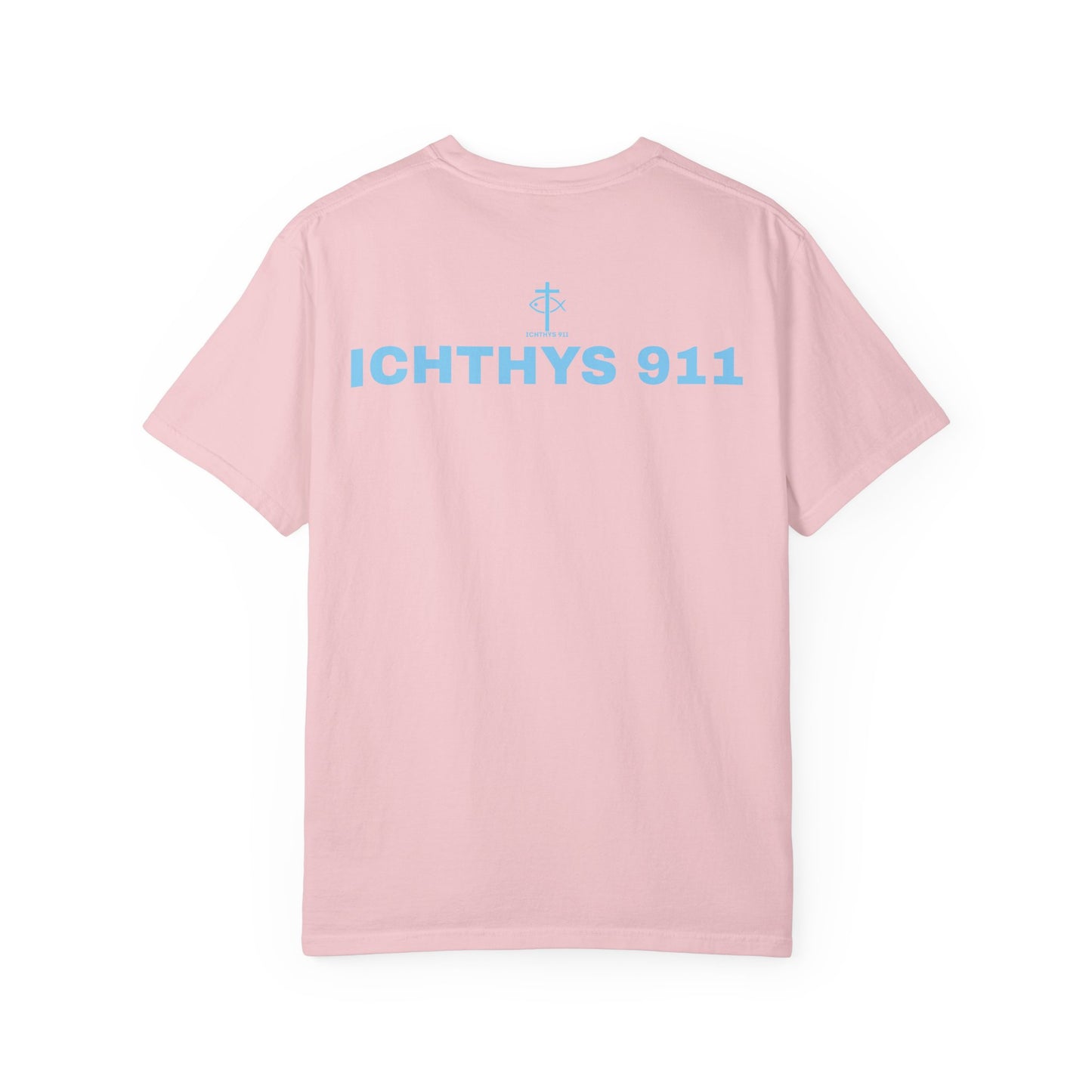Authentic - Christian Streetwear T-Shirt – Jesus Gym & Faith Fashion, Unisex Garment-Dyed T-Shirt Blue Font - ICHTHYS 911