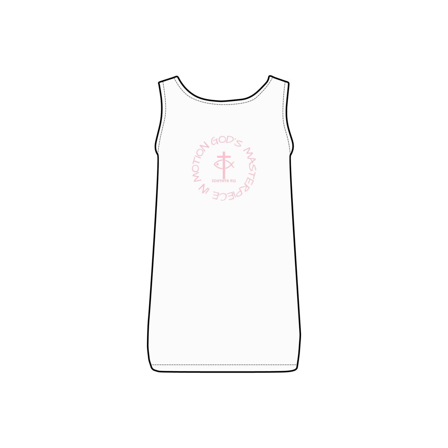 ICHTHYS 911 - Pink Font - "God's Masterpiece In Motion" - Comfortable Women's Micro Ribbed Tank with Inspirational Design - Slim fit - Featuring exclusive ICHTHYS 911 Logo