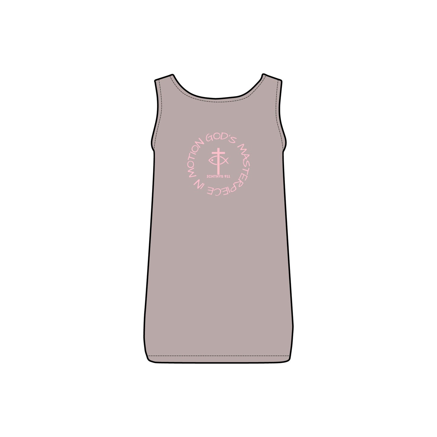 ICHTHYS 911 - Pink Font - "God's Masterpiece In Motion" - Comfortable Women's Micro Ribbed Tank with Inspirational Design - Slim fit - Featuring exclusive ICHTHYS 911 Logo