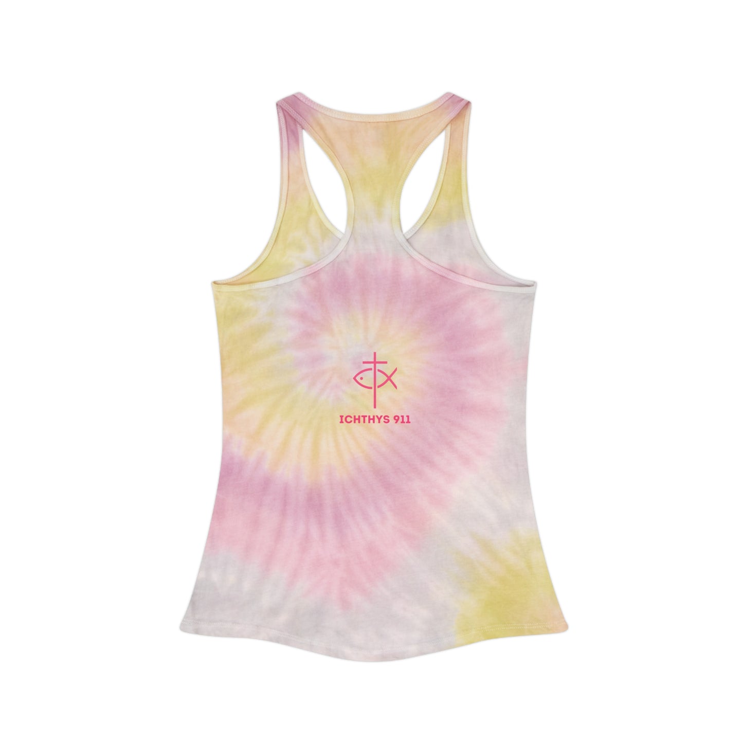 ICHTHYS 911 Tie Dye Racerback Tank Top – Chill Summer Vibes for Faithful Living - Wear Your Christian Faith