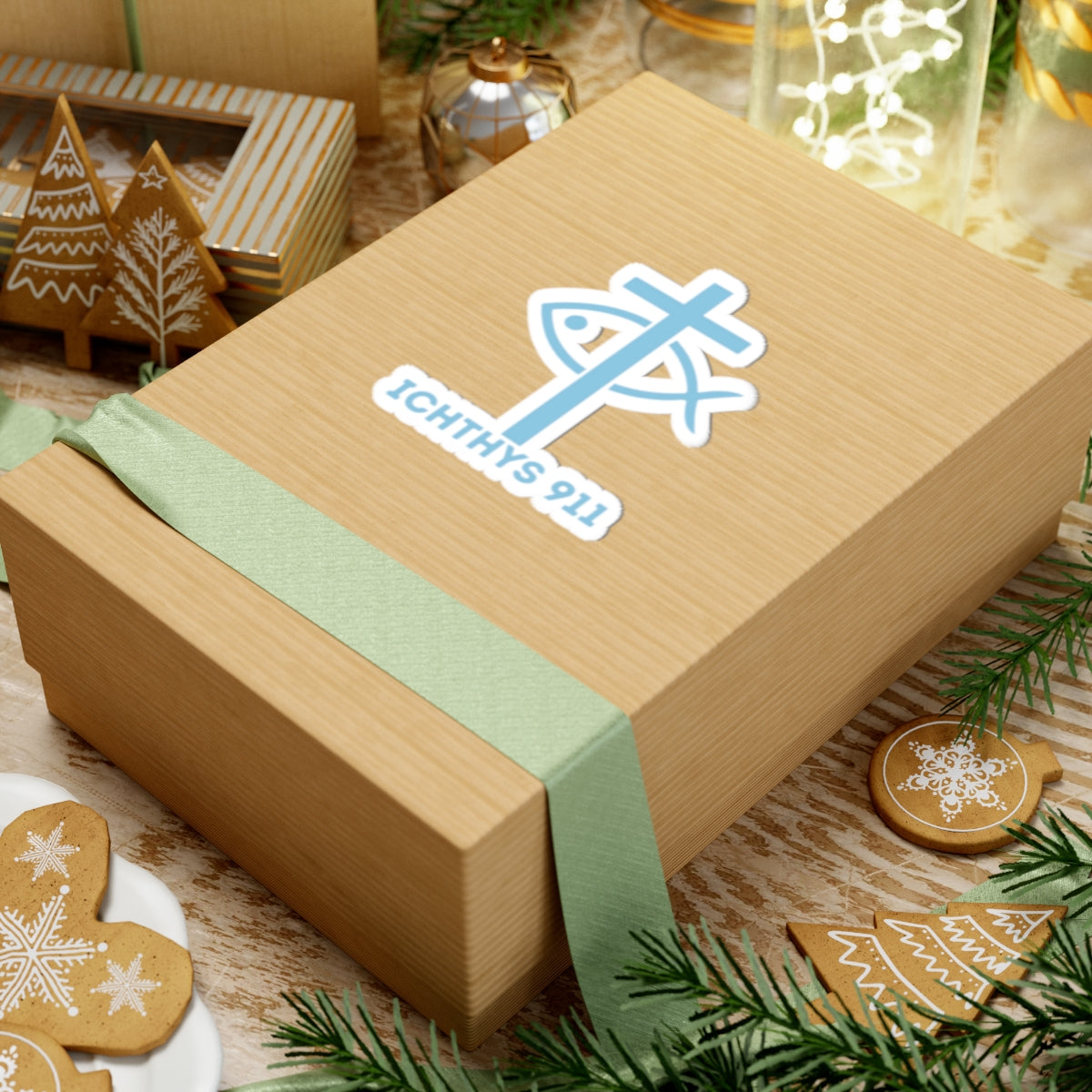 Faith-Inspired Kiss-Cut Stickers - ICHTHYS 911 Design for Personalization