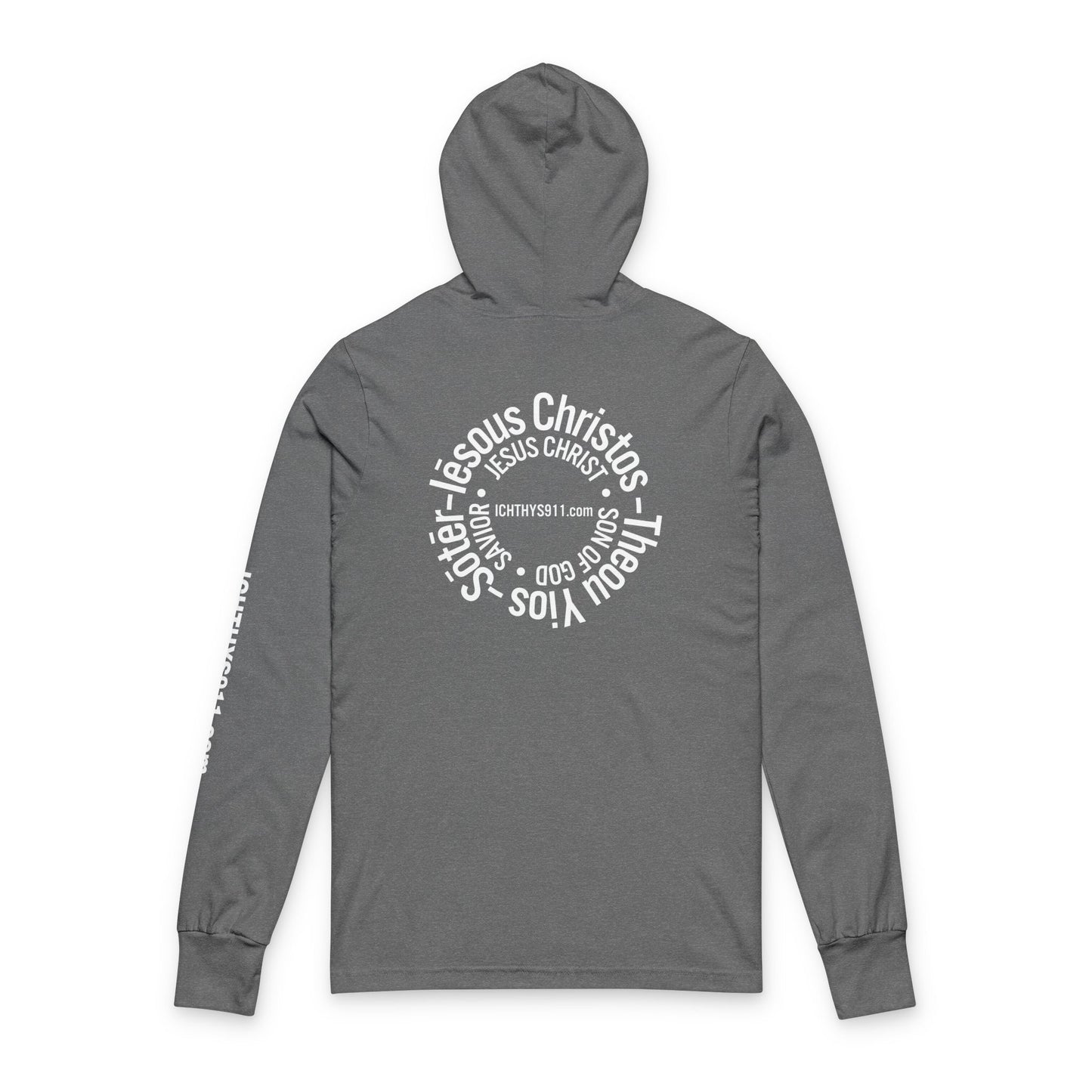 Iēsous Christos, Theou Yios, Sōtēr = Jesus Christ, Son of God, Savior - Unisex - Hooded long Sleeve T - ICHTHYS 911