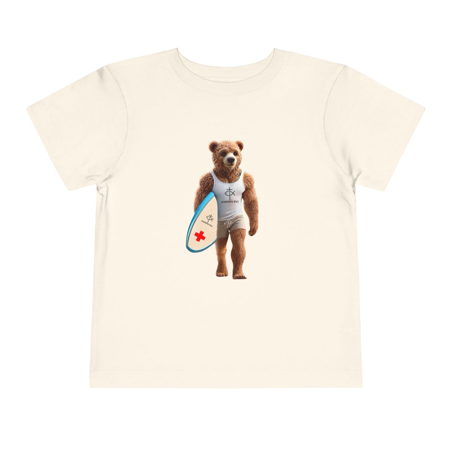 Surfing Bear Toddler Tee - Fun Kids Short Sleeve T-Shirt - ICHTYHS 911