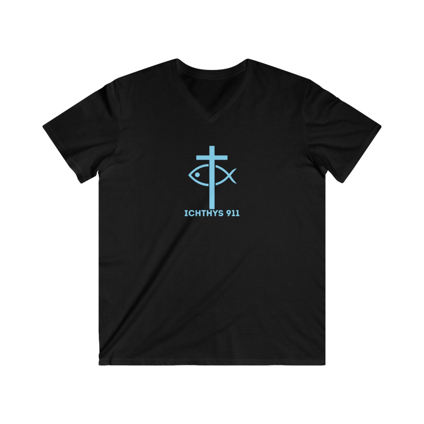 13th Disciple Collection - Men's Fitted V-Neck - Short Sleeve T - Shirt - Faith-Inspired - Christian - Black Font - ICHTHYS 911