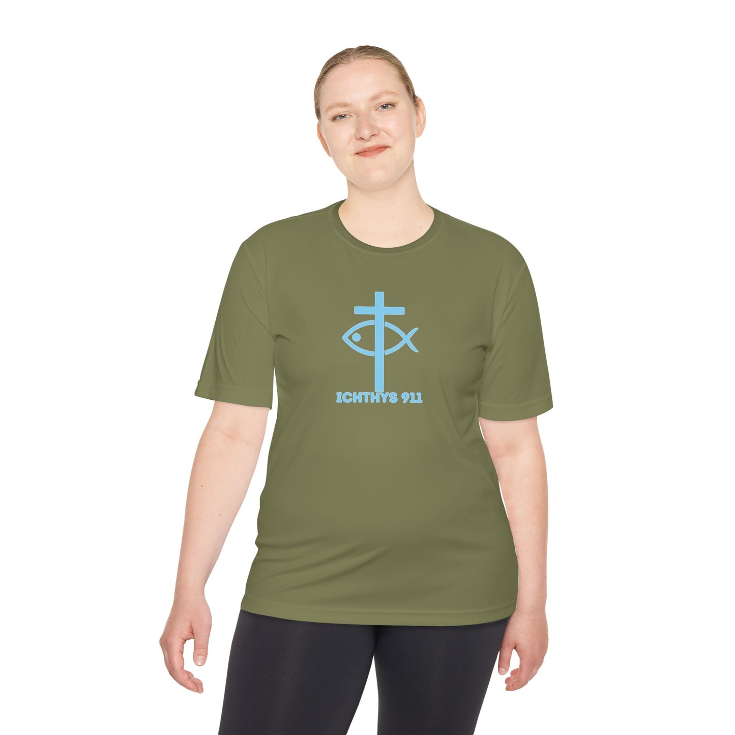 ICHTHYS 911 - Blue Font - "Jesus Is His Name Saving Souls is His Game" - Unisex Performance Shirt -Men T-Shirt - Women - Moisture Wicking Tee911