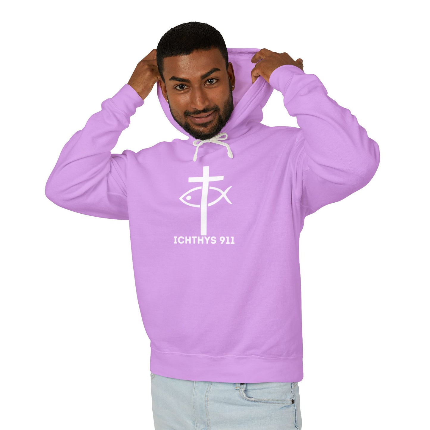 Iēsous Christos, Theou Yios, Sōtēr = Jesus Christ, Son of God, Savior - Unisex - Lightweight - Relaxed Fit - Religious Sweatshirt - ICHTHYS 911 - Hoodie
