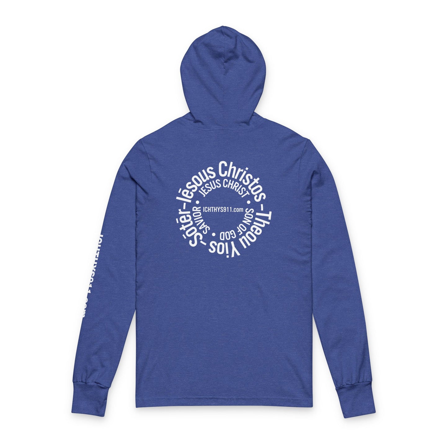 Iēsous Christos, Theou Yios, Sōtēr = Jesus Christ, Son of God, Savior - Unisex - Hooded long Sleeve T - ICHTHYS 911