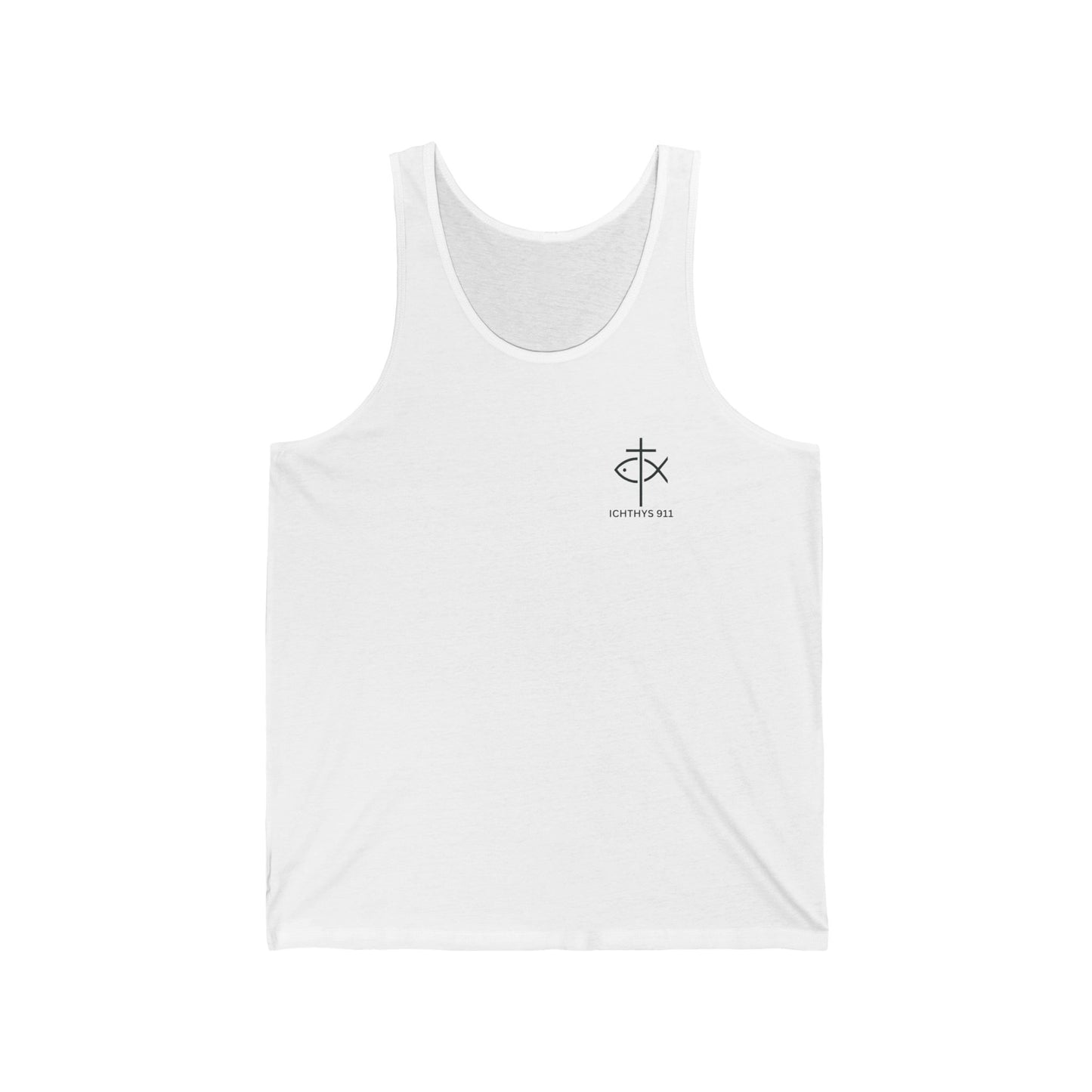 ICHTHYS 911 Badge Collection - Unisex - Jersey Tank - Casual Christian Symbol Graphic Tank Top