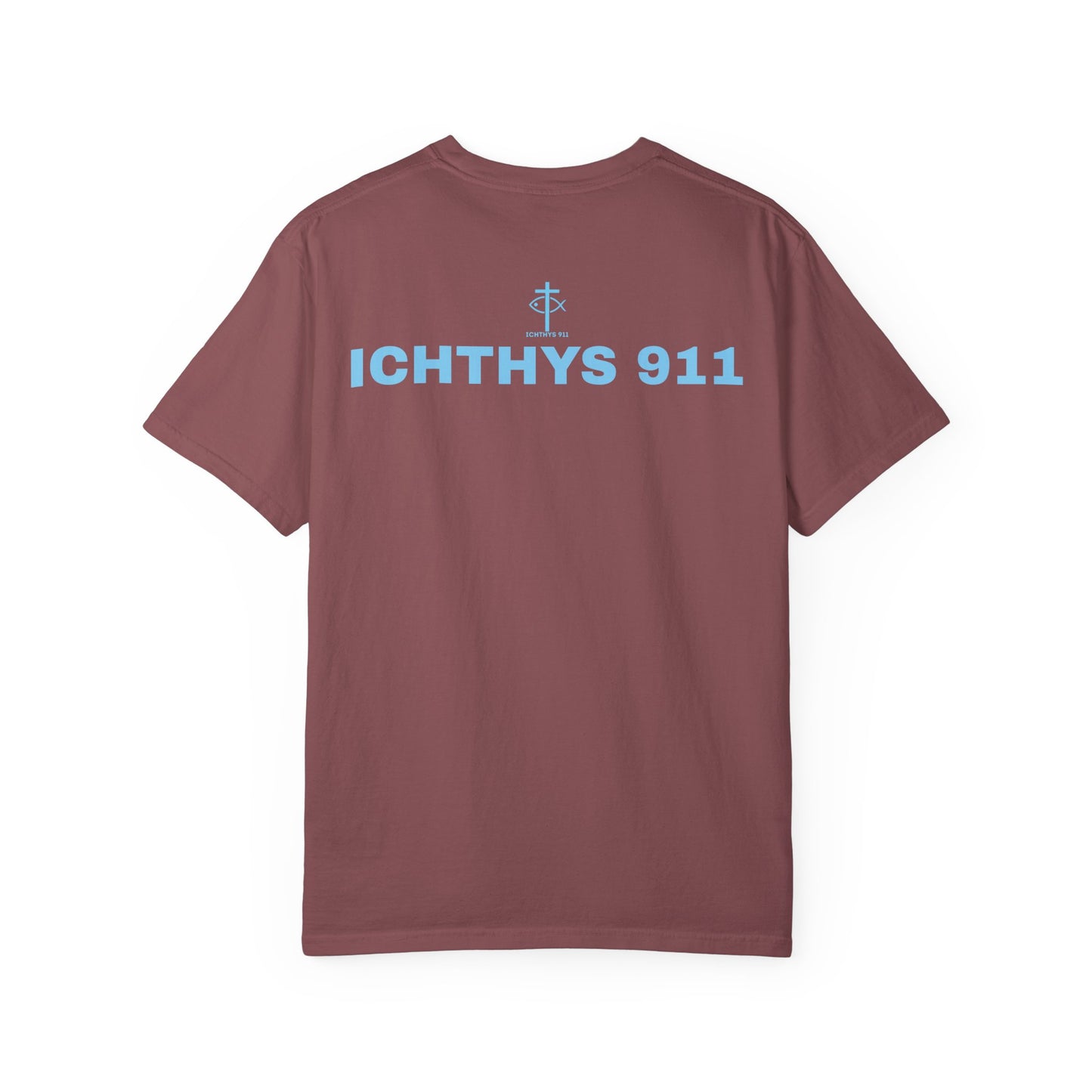 Authentic - Christian Streetwear T-Shirt – Jesus Gym & Faith Fashion, Unisex Garment-Dyed T-Shirt Blue Font - ICHTHYS 911