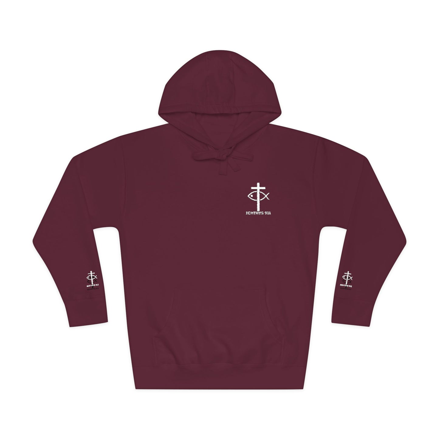 ICHTHYS 911 Embroidery Hoodie Pullover - Unsex - Elevated Embroider Gift for Her or Him - Christian Wear