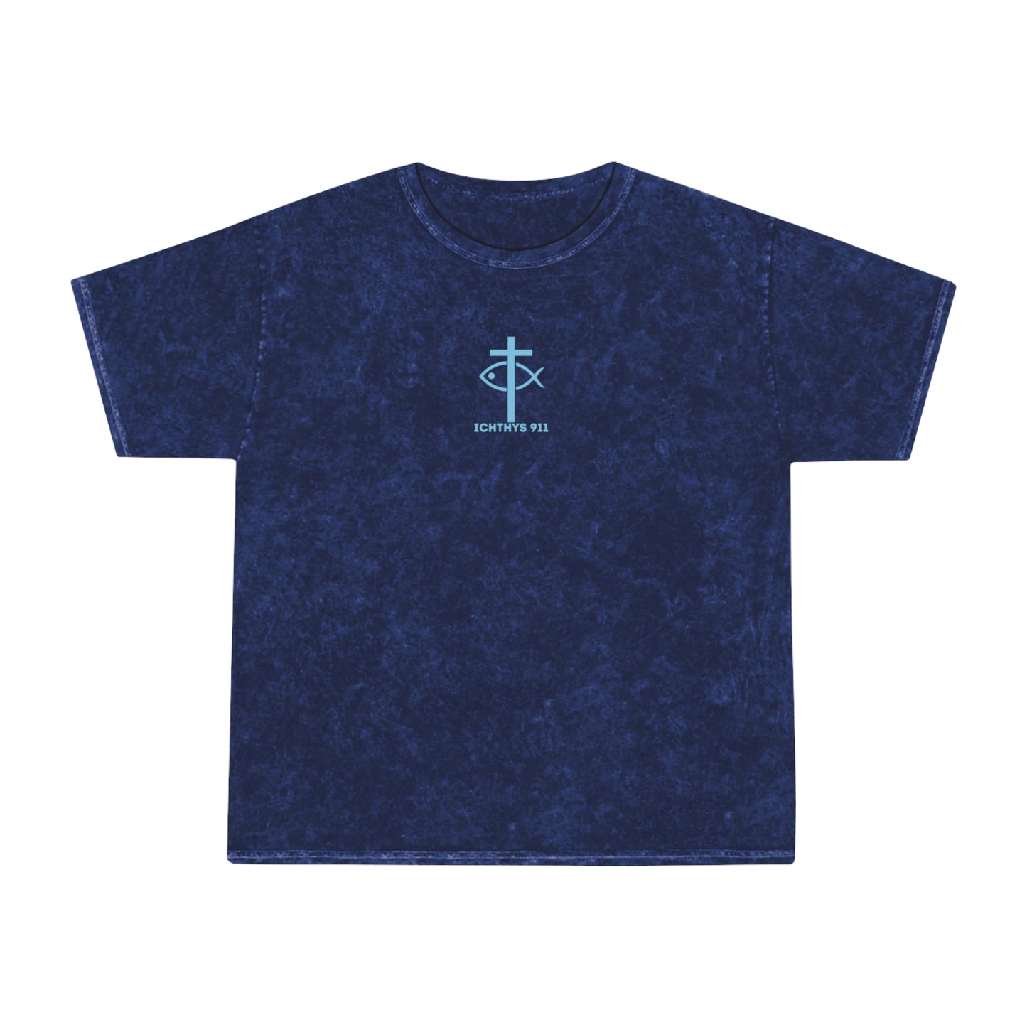 ICHTHYS 911 "Retro JC BD" Unisex Mineral Wash T-Shirt - Faith-Inspired Design with Jesus Christ Print - Wear Your Faith - Men T-Shirt - Women T-Shirt