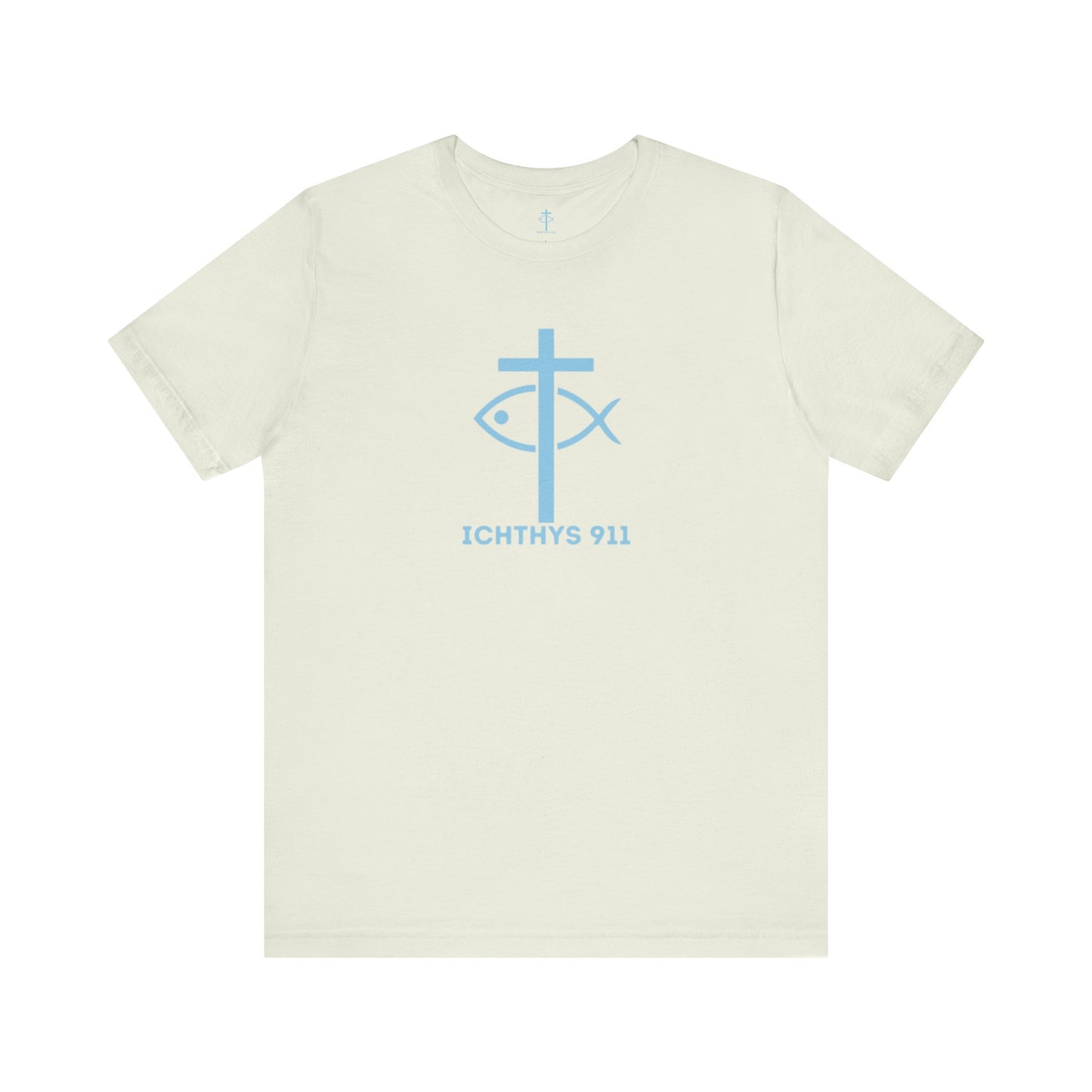 ICHTHYS 911 - "Roll With God Ride With Jesus" - Blue Font - Unisex T- Shirt - Lightweight 100% Cotton - Summer T - Arm Form Fitting - Men T- Shirt - Women T-Shirt - Christian T-Shirt - Love Like Jesus