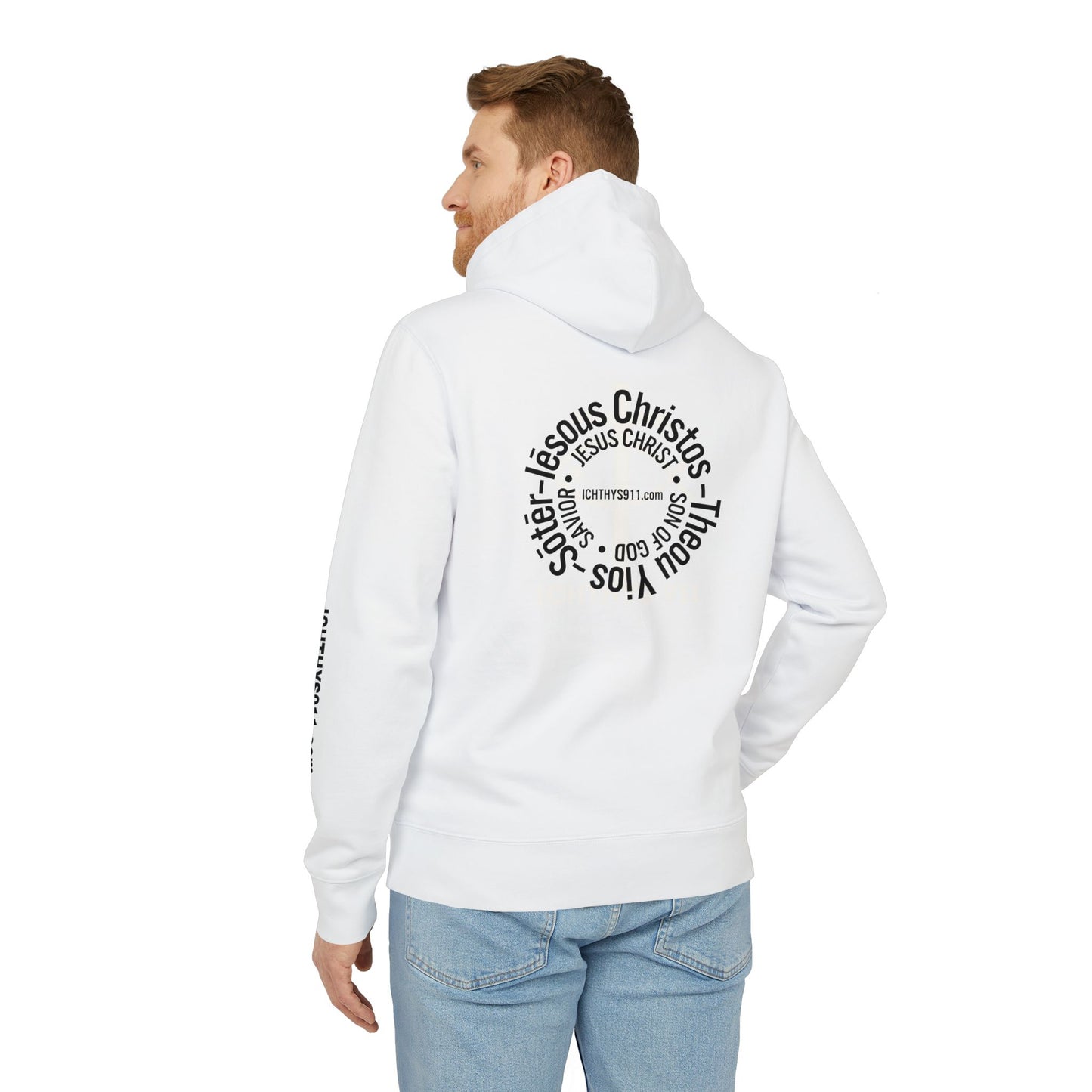 Iēsous Christos, Theou Yios, Sōtēr = Jesus Christ, Son of God, Savior - Unisex - Lightweight Religious Sweatshirt - ICHTHYS 911 - Hoodie - 100% Organic