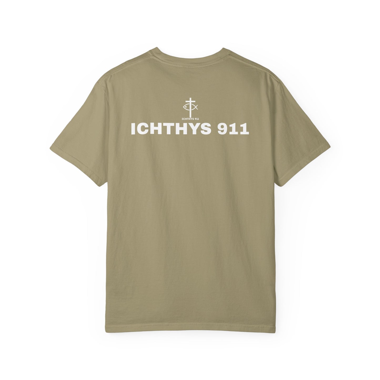 ICHTHYS 911 - White Font "Authentic" - Unisex - Men T-Shirt - Women T-Shirt - Christian Streetwear T-Shirt - Jesus Gym & Faith Fashion, Unisex Garment-Dyed T-Shirt