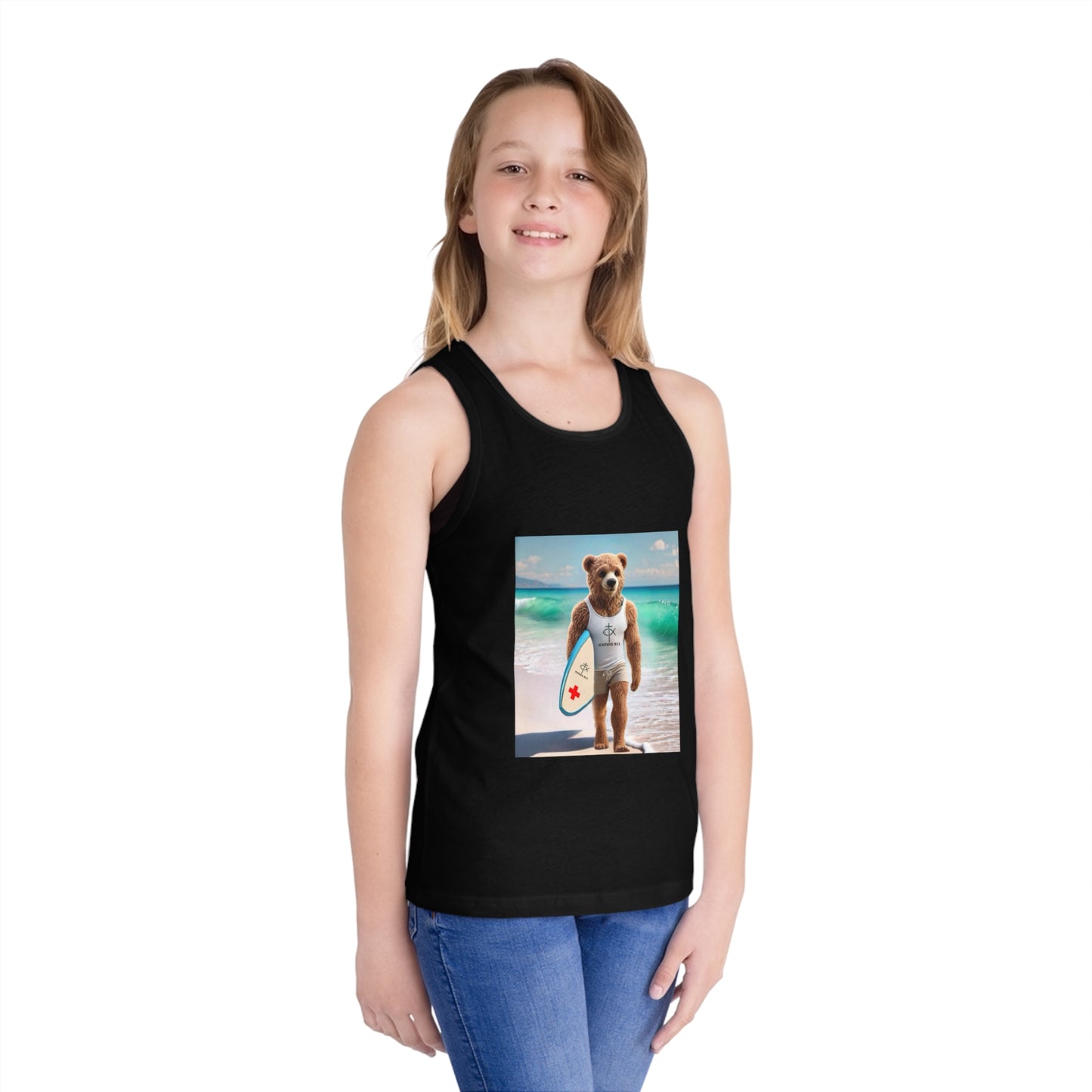ICHTHYS 911 "Surfing Bear" - Youth Size - Kid's Jersey Tank Top - Fun Summer Attire for Adventures
