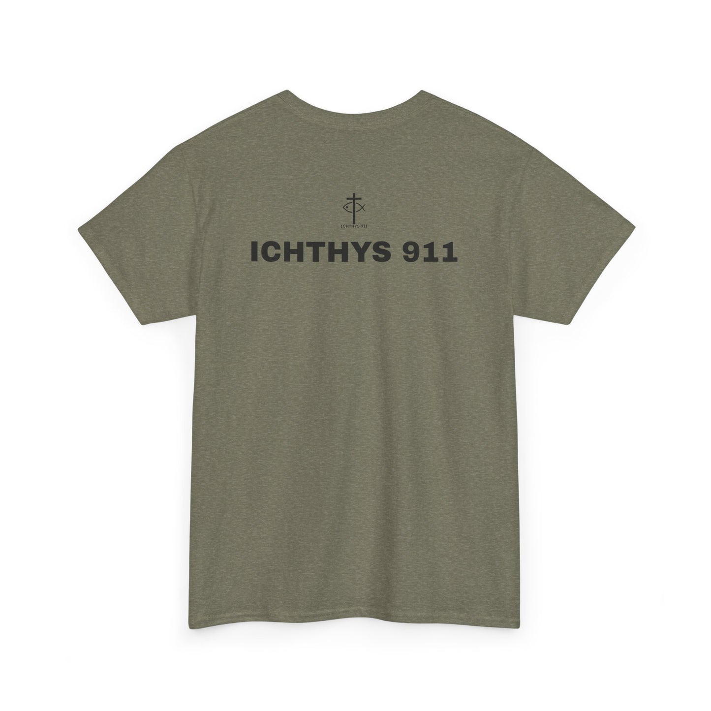 ICHTHYS 911 - "Authentic Design" - Unisex T-Shirt - Heavy Cotton T-Shirt - Jesus Fish - Men's T-Shirt - Women T-Shirt Christian Faith - Unisex Clothing