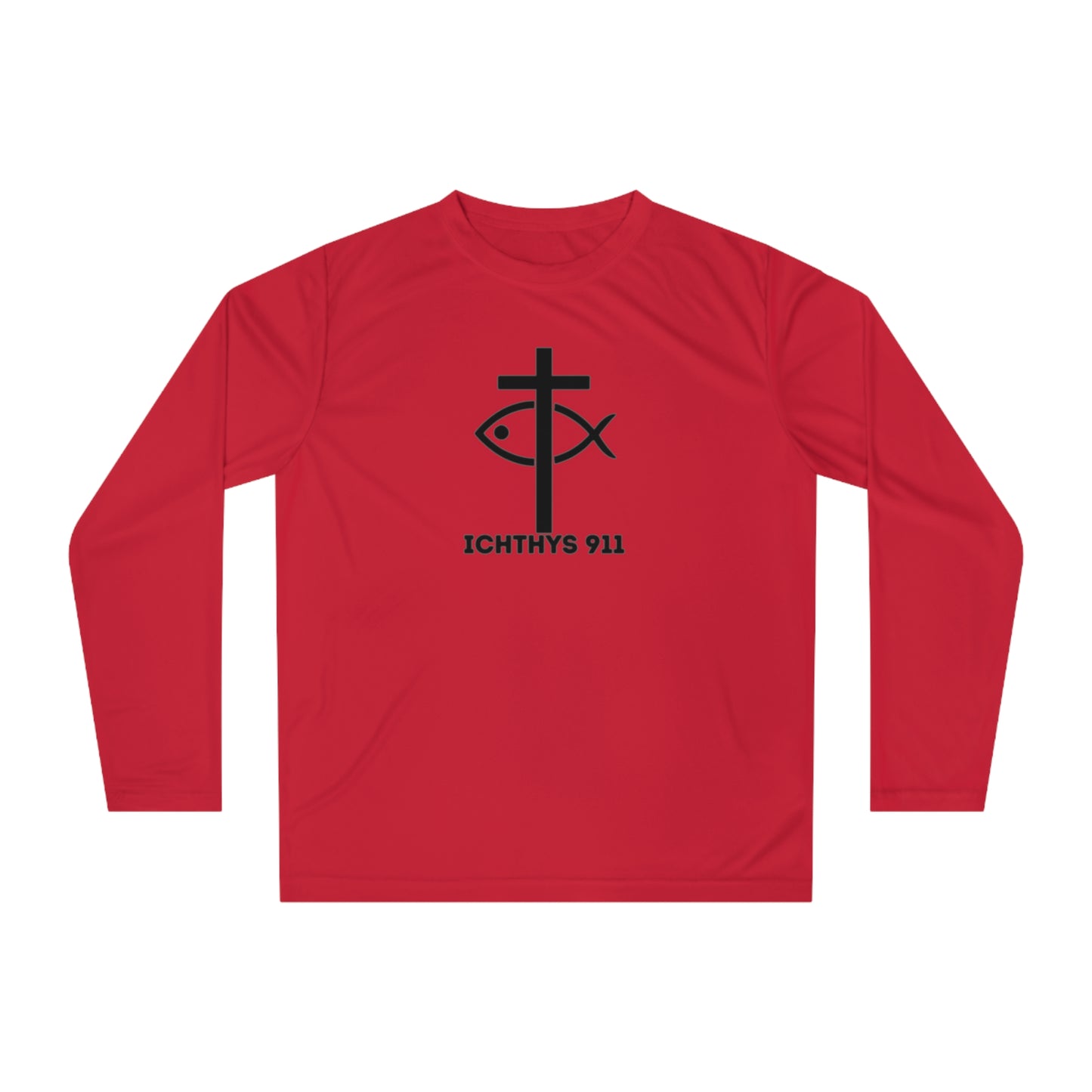 Iēsous Christos, Theou Yios, Sōtēr = Jesus Christ, Son of God, Savior - Unisex Performance Long Sleeve Shirt - ICHTHYS 911 Christian Activewear