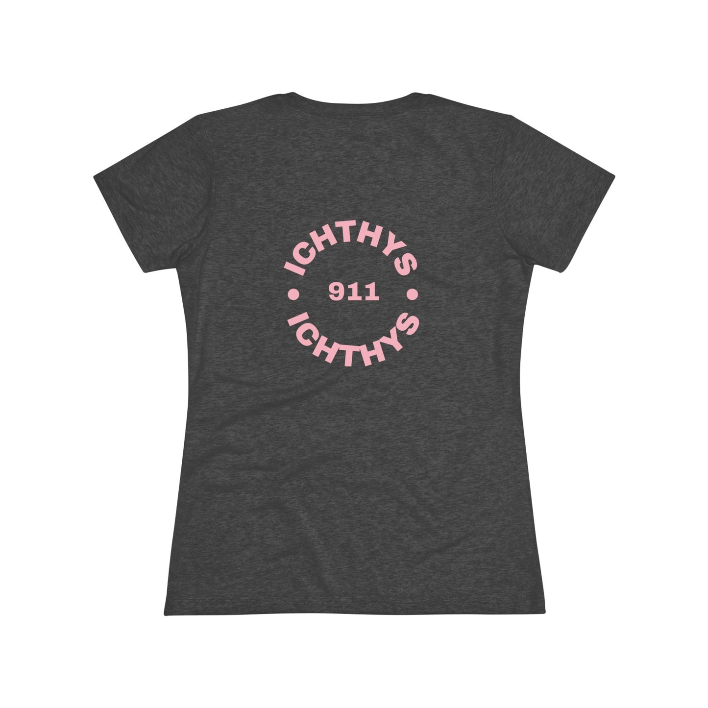 ICHTHYS 911 "IC Round Collection" Pink Font - Inspirational Women's Triblend Tee - Women T-Shirt - 50% polyester, 25% cotton, 25% ryaon