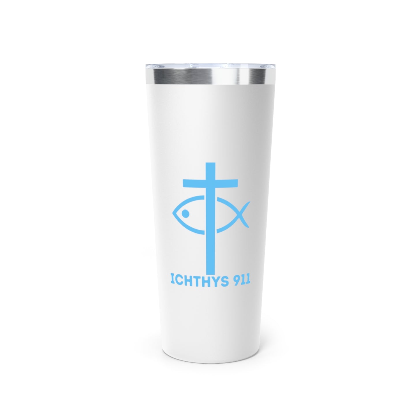 Faith-Inspired Copper Vacuum Insulated Tumbler - 22oz with ICHTHYS 911 Design