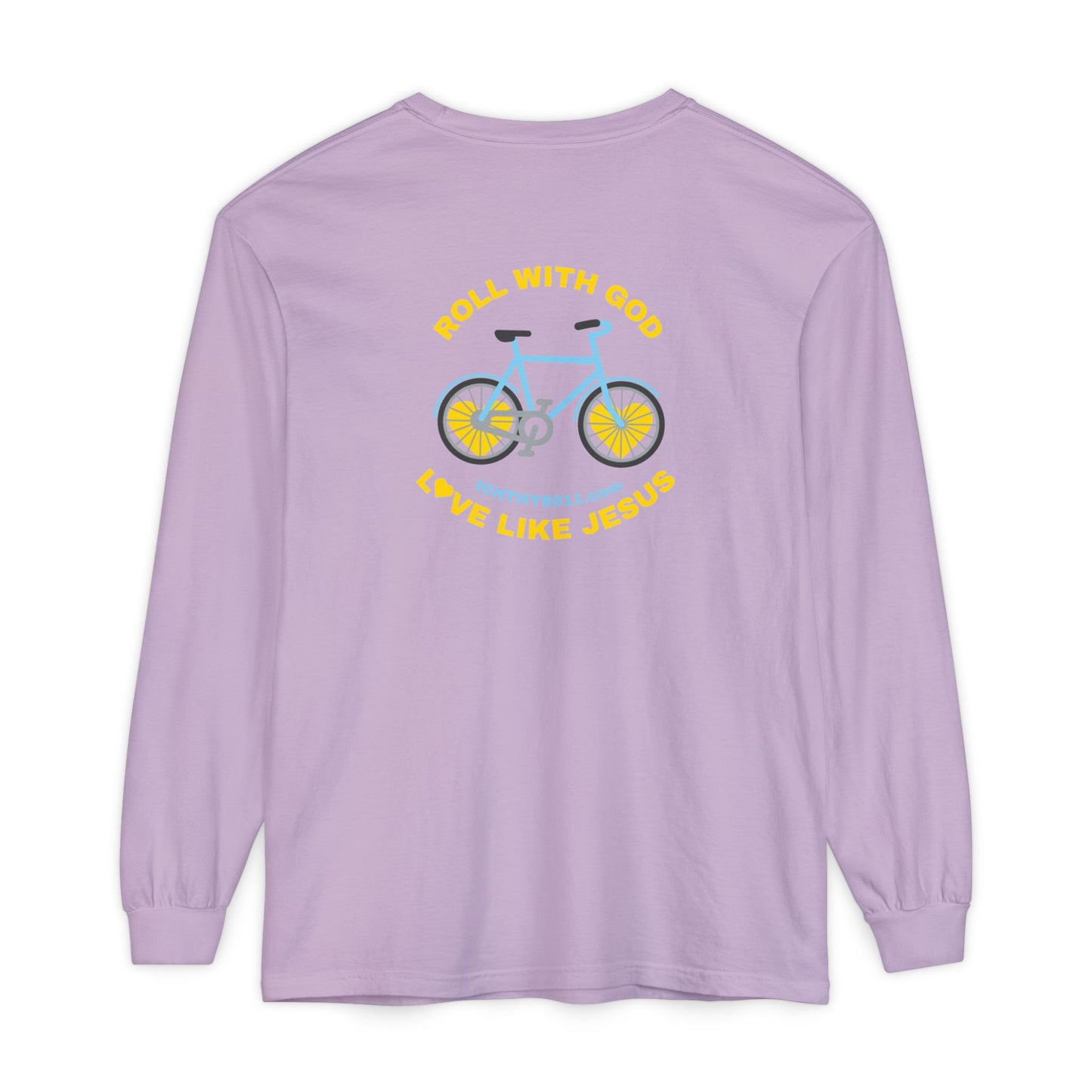 “Roll With God, Love Like Jesus” Bike Graphic -Unisex T- Shirt - Gold Font - Men T- Shirt - Women T-Shirt - Christian T-Shirt - ICHTHYS 911 - Soft - Garment-Dyed