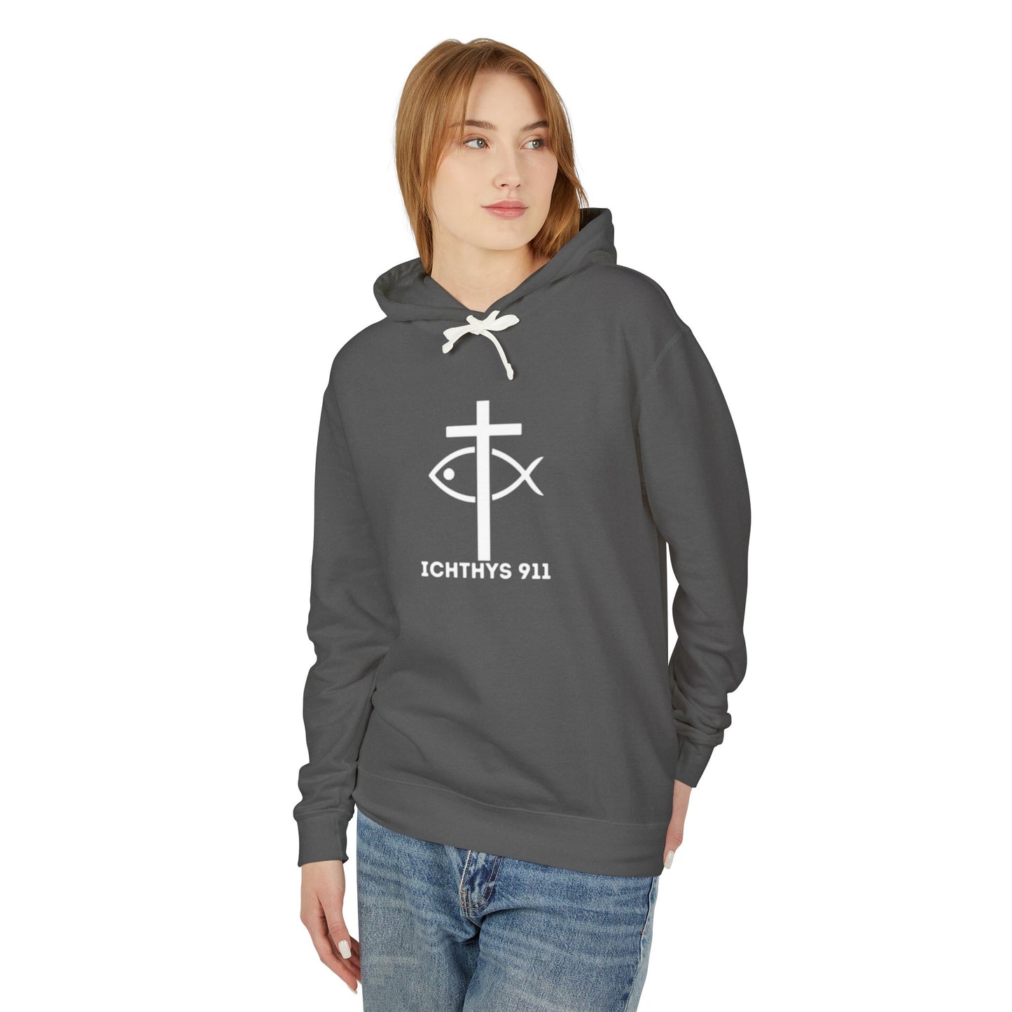 Iēsous Christos, Theou Yios, Sōtēr = Jesus Christ, Son of God, Savior - Unisex - Lightweight - Relaxed Fit - Religious Sweatshirt - ICHTHYS 911 - Hoodie