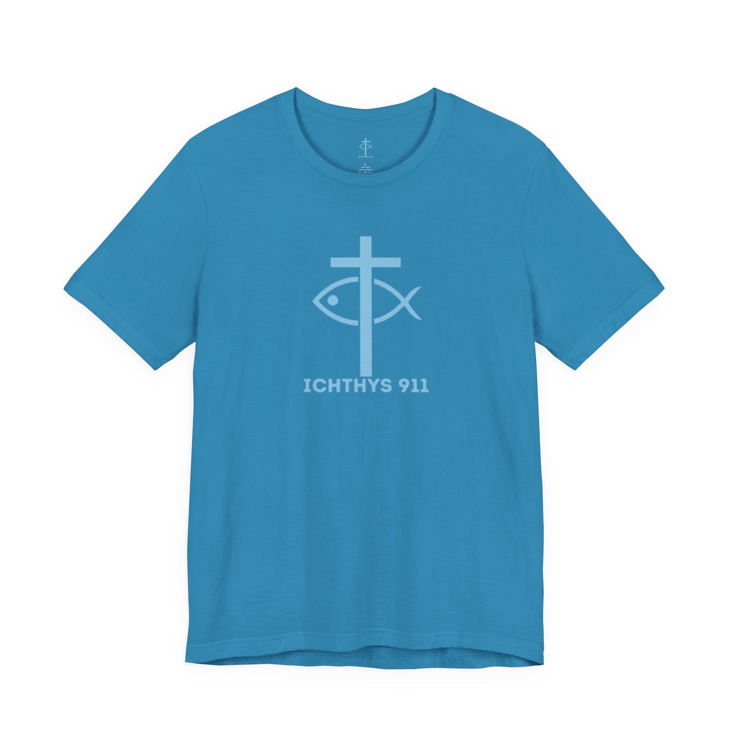 ICHTHYS 911 - "Roll With God Ride With Jesus" - Blue Font - Unisex T- Shirt - Lightweight 100% Cotton - Summer T - Arm Form Fitting - Men T- Shirt - Women T-Shirt - Christian T-Shirt - Love Like Jesus