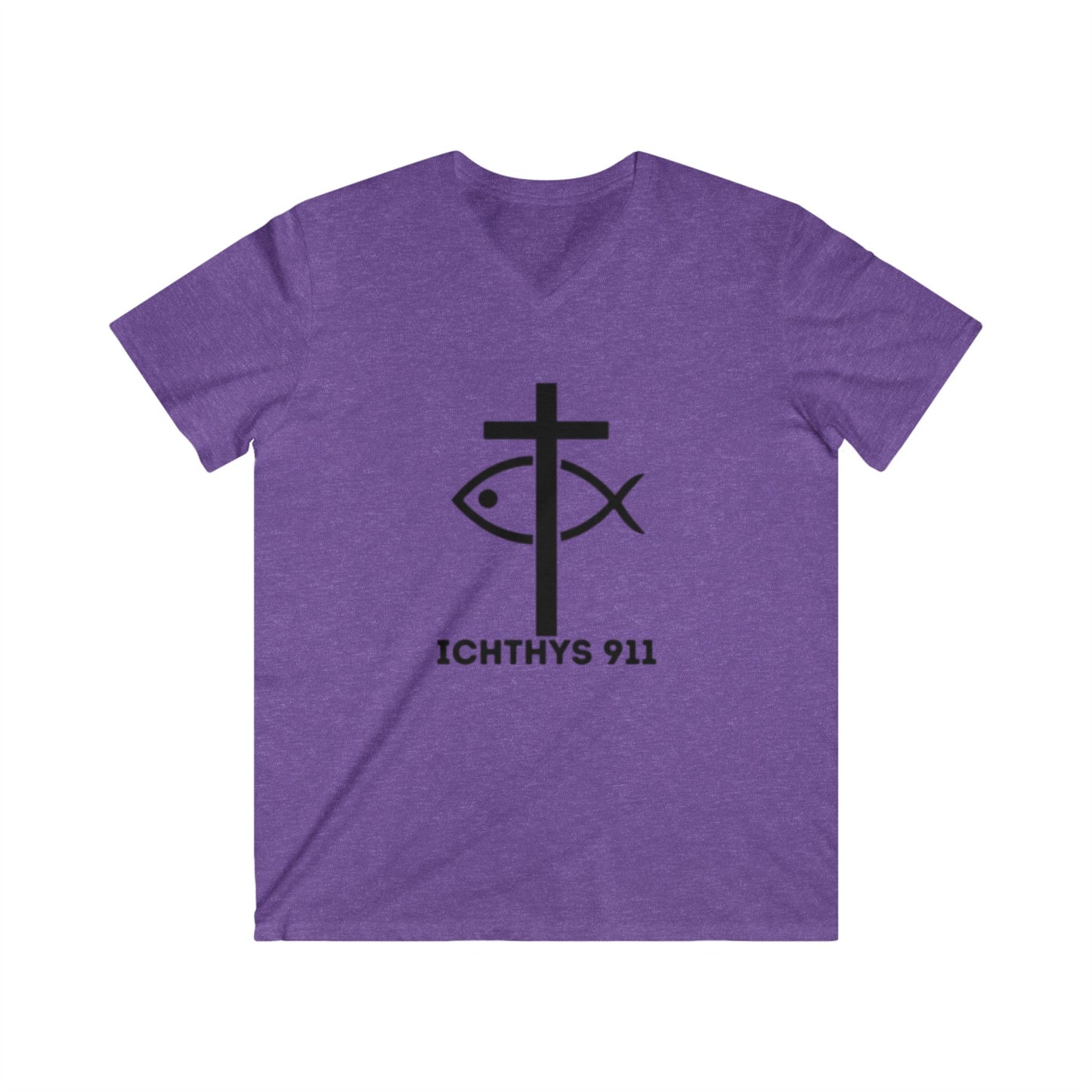 Authentic Round Collection - Men's Fitted V-Neck Short Sleeve T - Shirt - Faith-Inspired - Christian Faith - Black Font-  ICHTHYS 911