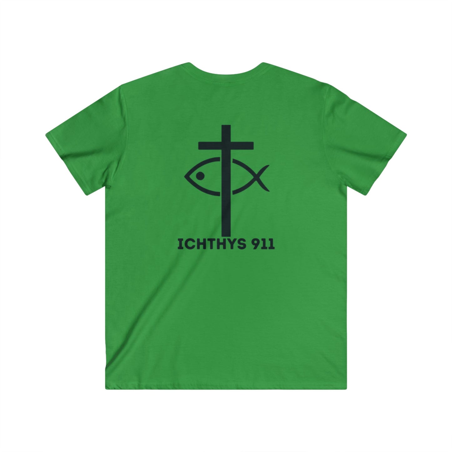 Jesus Christ - Son of God - Savior Collection - Men's Fitted V-Neck Short Sleeve T - Shirt - Faith-Inspired - Christian Faith - Black Font - ICHTHYS 911 -