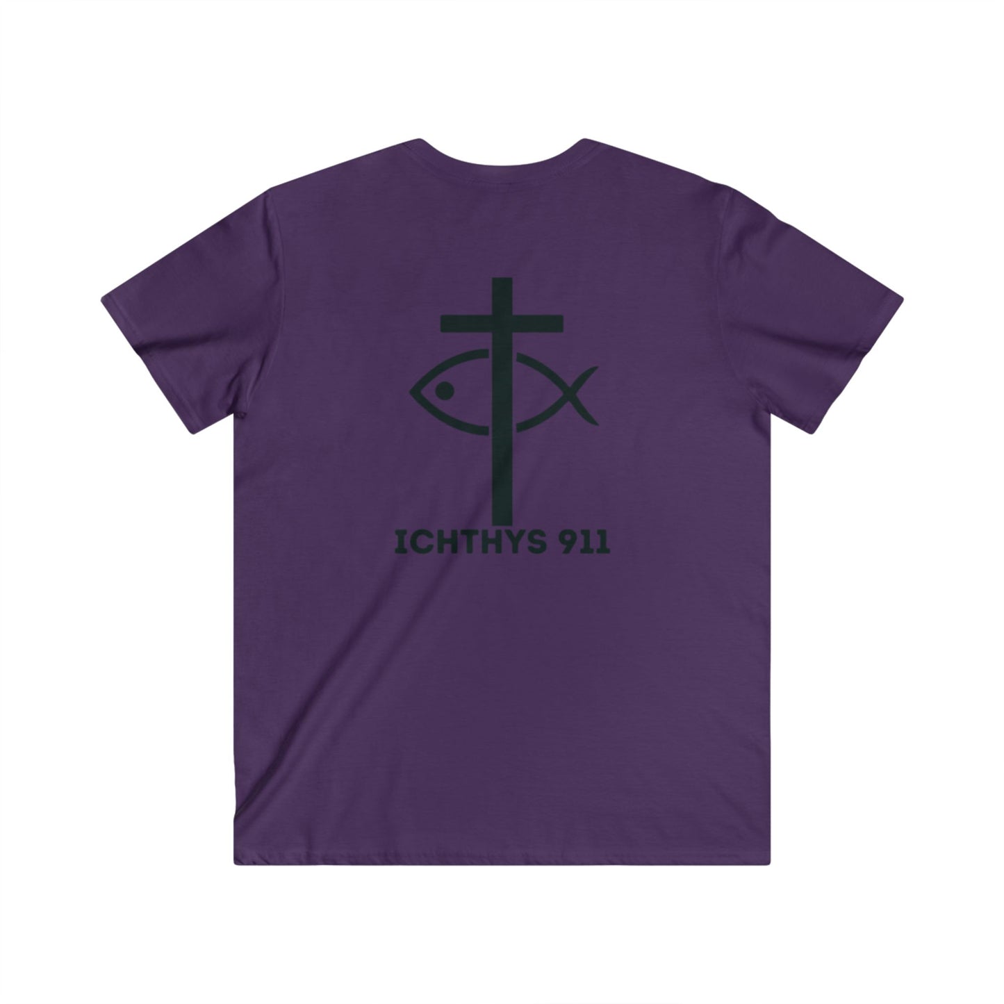 Jesus Christ - Son of God - Savior Collection - Men's Fitted V-Neck Short Sleeve T - Shirt - Faith-Inspired - Christian Faith - Black Font - ICHTHYS 911 -