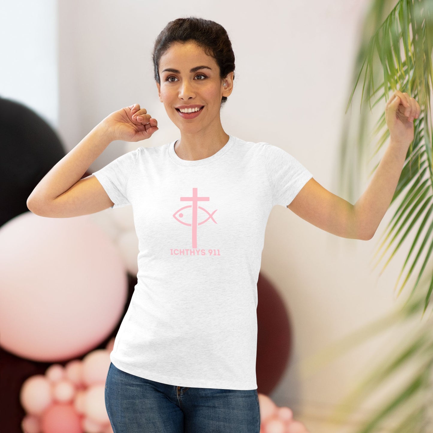 ICHTHYS 911 "Faith Hope Love Collection" Pink Font - Inspirational Women's Triblend Tee - Women T-Shirt - 50% polyester, 25% cotton, 25% rayon