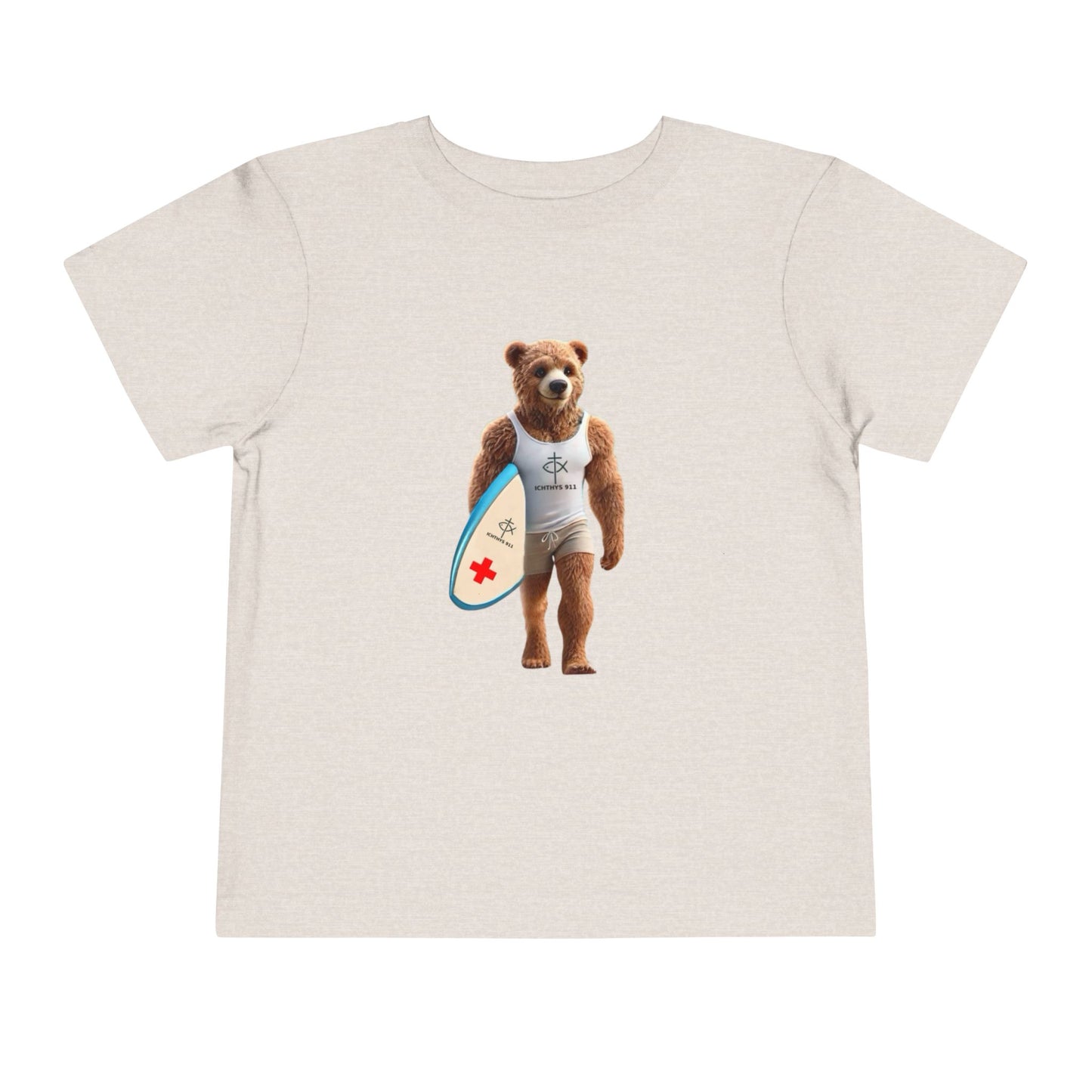 Surfing Bear Toddler Tee - Fun Kids Short Sleeve T-Shirt - ICHTYHS 911